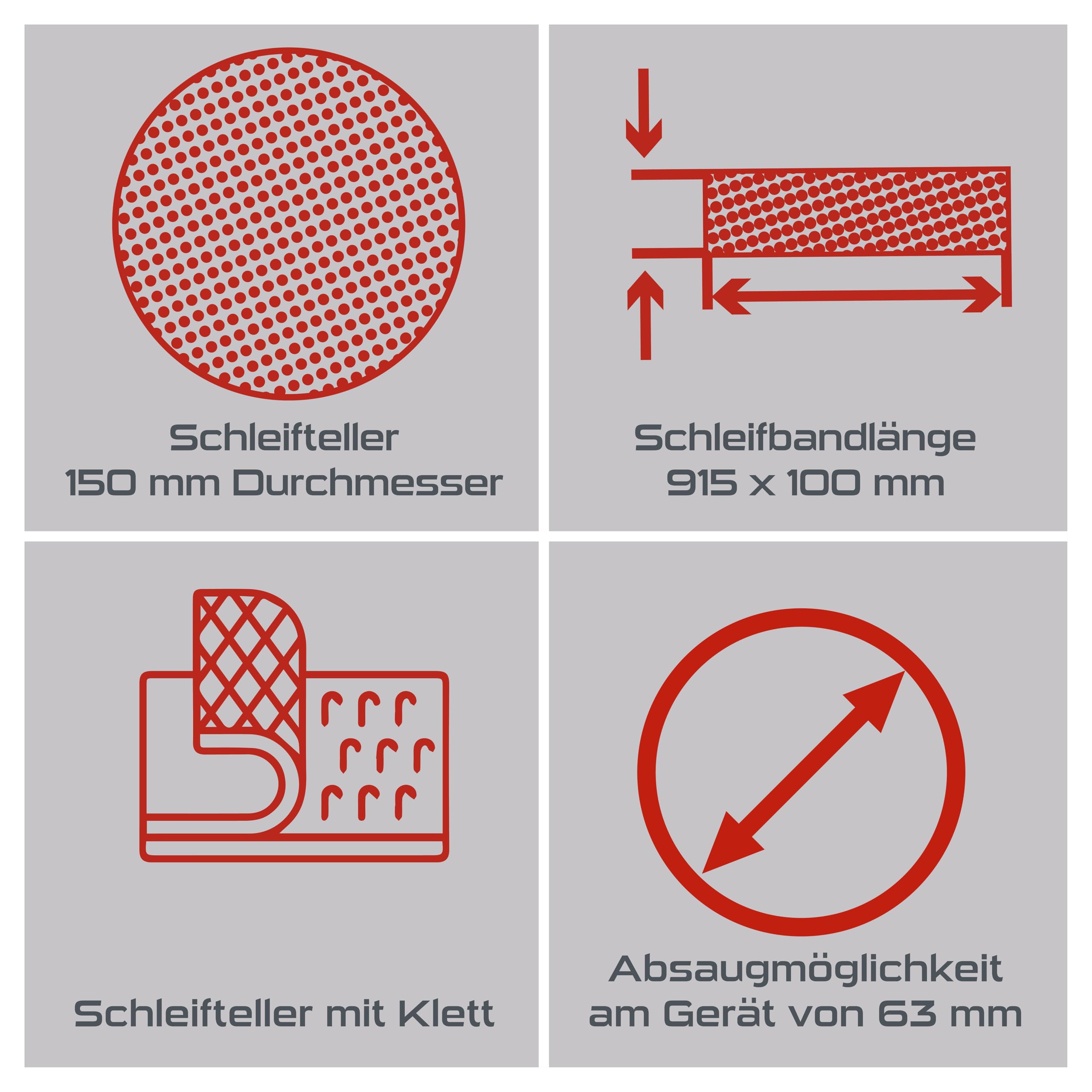 Practixx Band- und Tellerschleifer PX-BTS-370 Bandschleifer | 370W | Ø150mm Schleifteller | Bandlänge 100x915mm | Band-Speed 450m/min | Alu-Tisch & Queranschlag | Schleifmaschine mit 6-tlg Schleifset