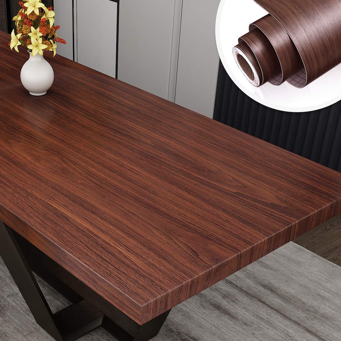 Papier peint adhésif grain de bois de noyer noir Yenhome, vinyle décoratif premium pour meubles