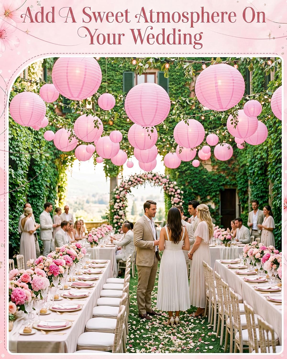 Treela 48 Pcs Paper Lanterns Party Decorations Round, Pink image 4
