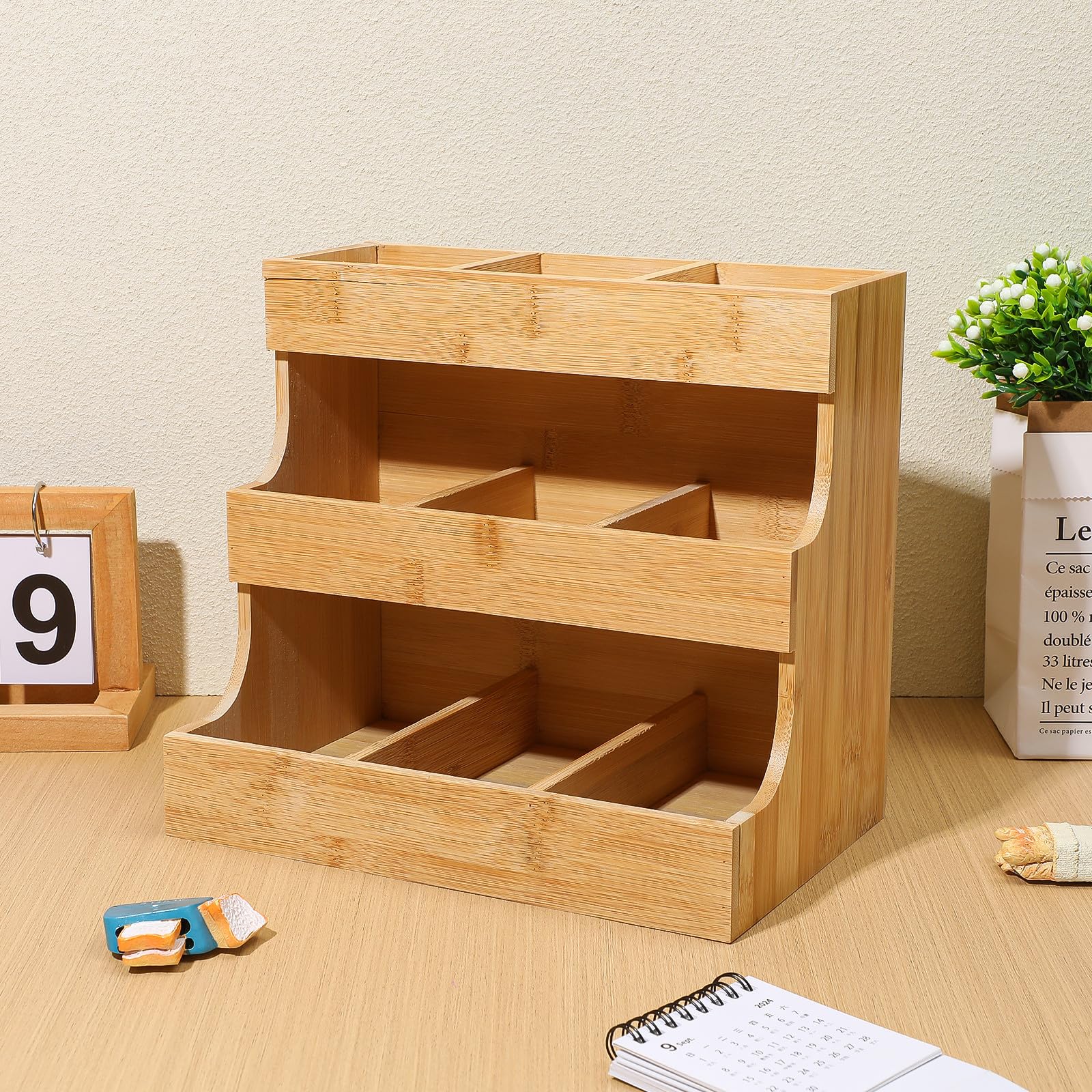Uonlytech Soporte de Madera para Bolsitas de Té Café y Azúcar Organizador Compacto de Sobremesa Adecuado para Hogar Oficina y Cafetería Almacenamiento Funcional y Decorativo