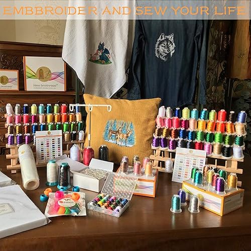 Miniatura 7 de New brothread Estante de madera para carretes de hilo de 2x60Organizador de hilos con ganchos para colgar para hilos de bordado, acolchado y cosido