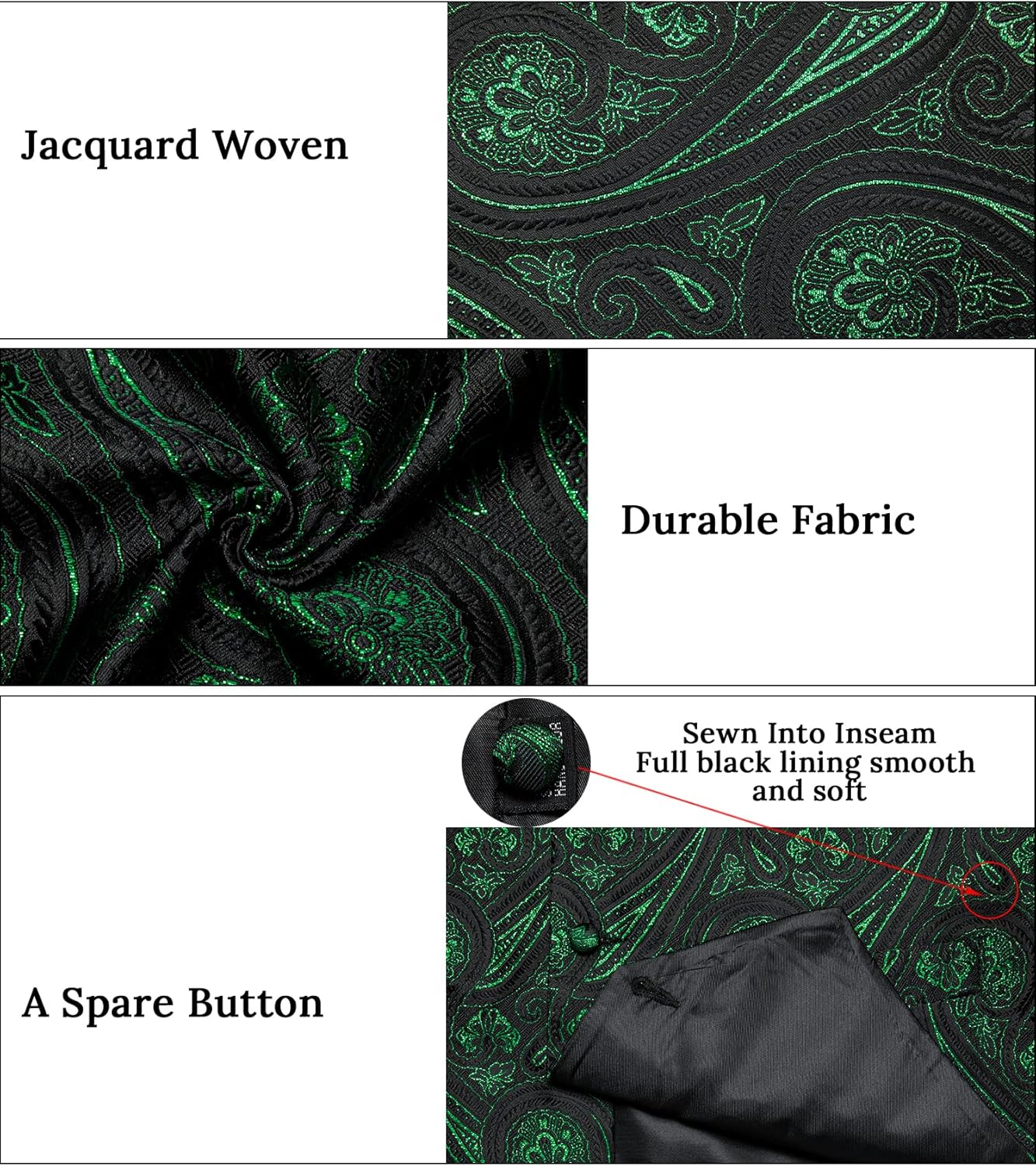 DiBanGu Men's Silk Paisley Vest and Necktie Set 6PCS Pre-tied Bow Tie Formal Waistcoat for Wedding Party - Image 4