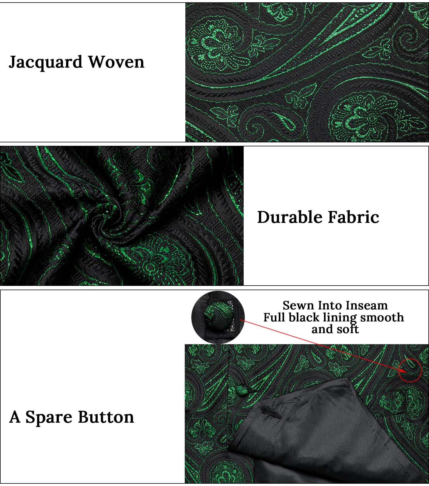 DiBanGu Herren-Set aus Seide, Paisleymuster, Weste und Krawatte, vorgebundene Fliege, formelle Weste für Hochzeit, Party, 6 Stück