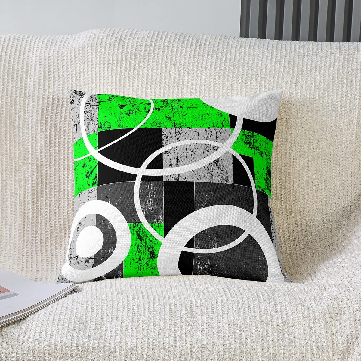 Juego de 4 fundas de almohada geométricas modernas de arte abstracto para decoración del hogar, sala de estar, reversible, verde, gris, negro, geométrico, 20 x 20 pulgadas