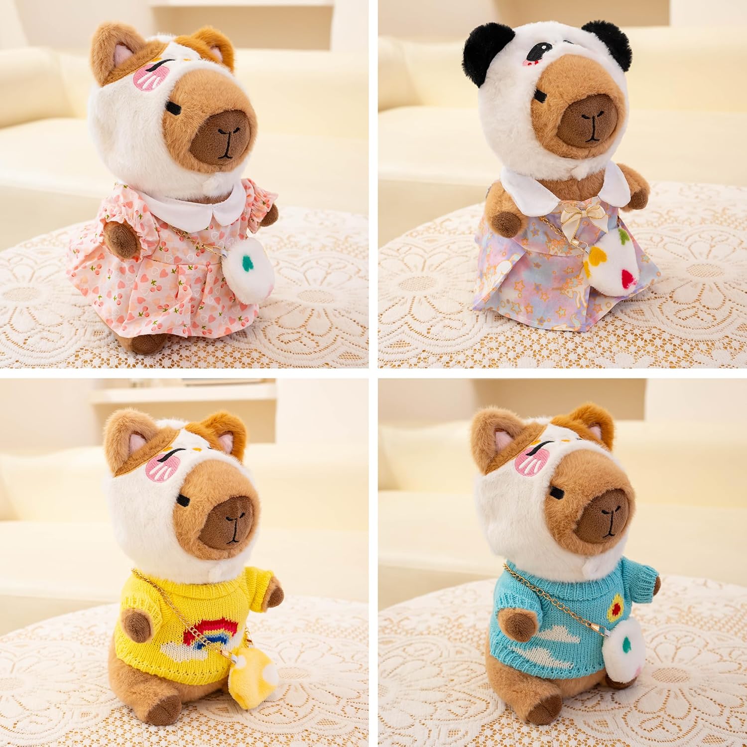 Capybara Plush for Boys Girls Birthday Dress Up Cute Plushies,10 Pcs Set,9 Clothes and Accessories Kawaii Stuffed Animal Plushie Toy, Soft Peluche Doll for Kids 10.2 in