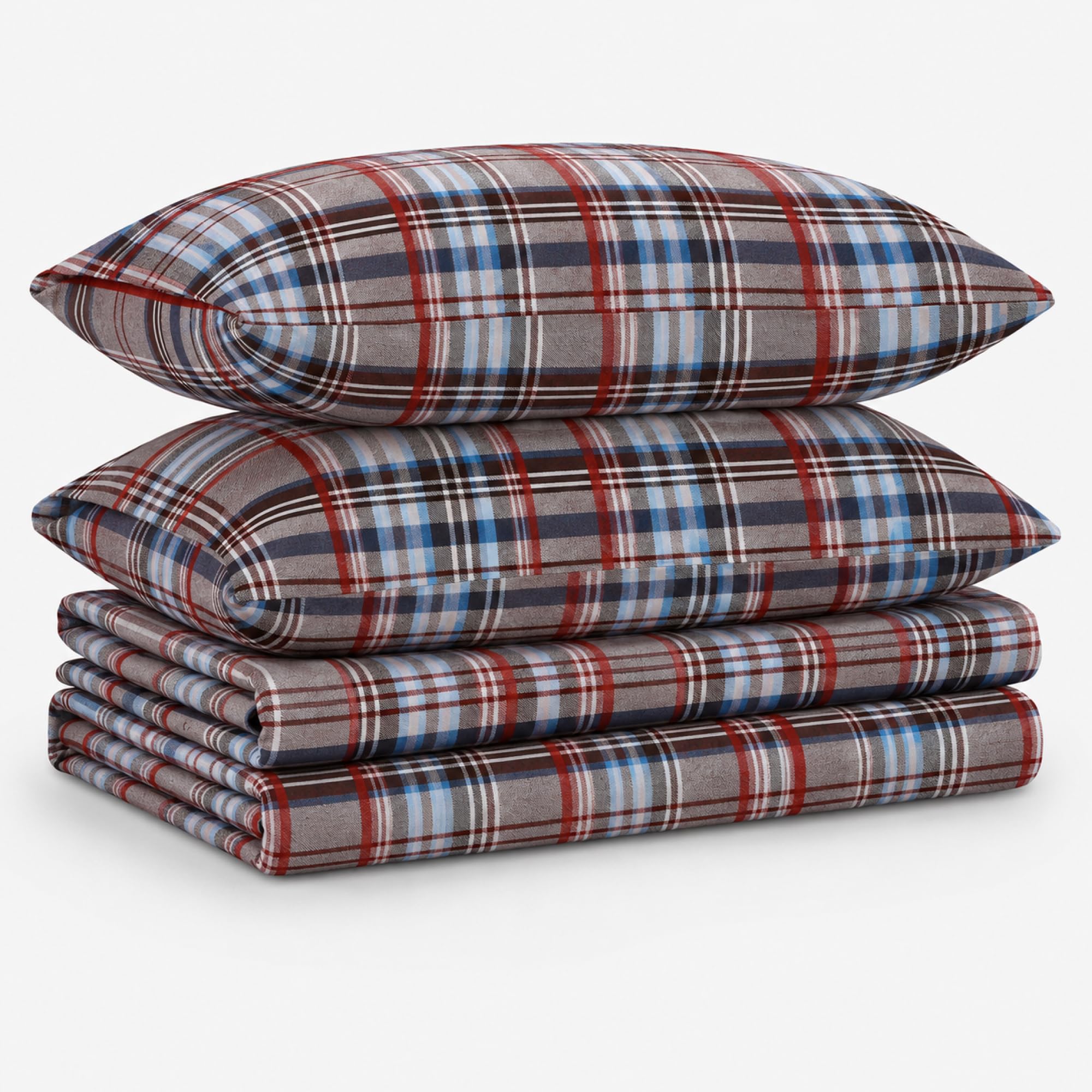 Tribeca Living Ultra Soft Turkish Cotton Flannel King Sheet Set with Extra Deep Pocket, Brentwood Plaid 170-GSM