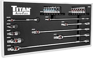 Titan 85499 23-Piece Auto-Flex Universal Joint, Socket, and Extension Set, Engineered to Spring Back to Center
