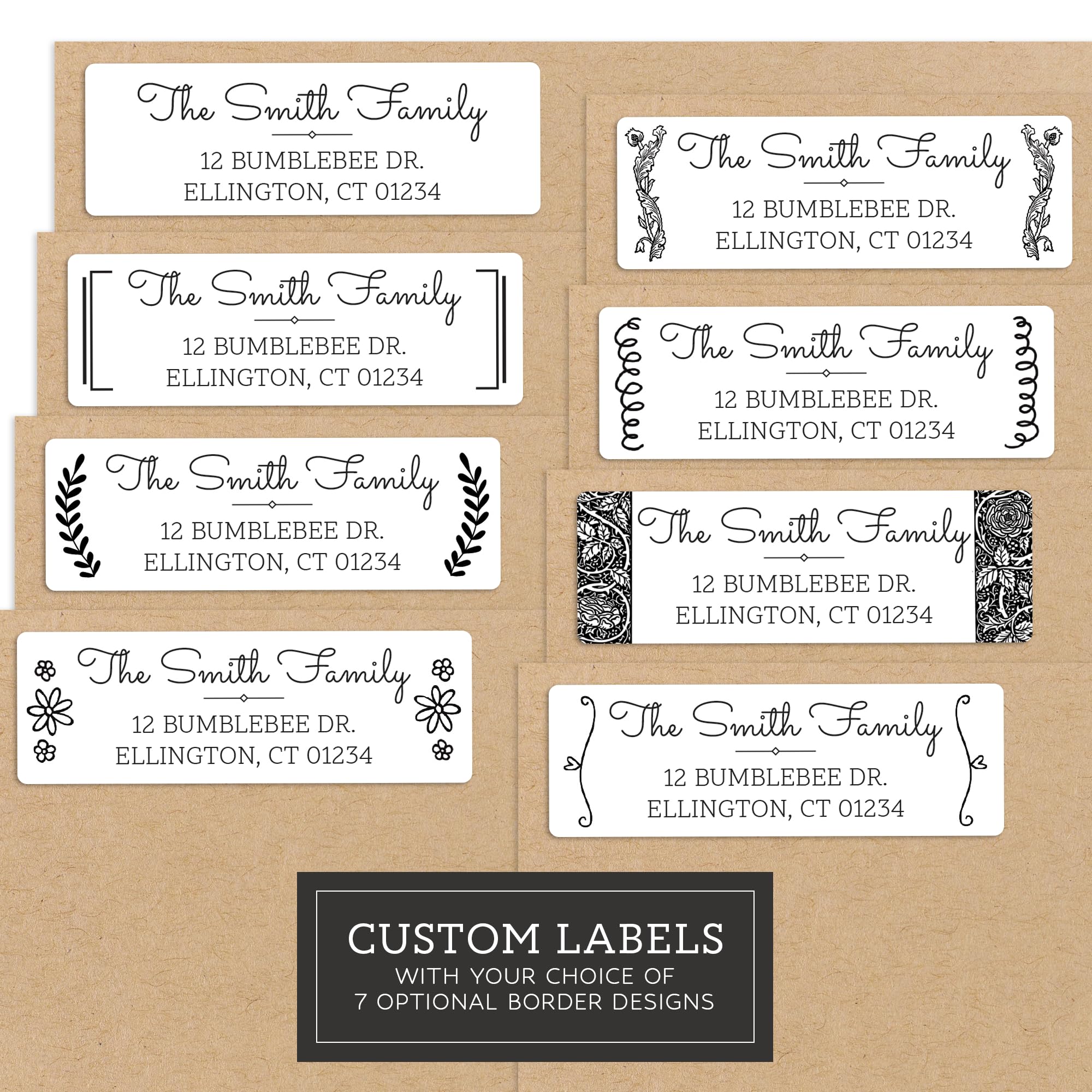 Personalized Return Address Labels - Black & White Styles - Choose Your Design - Custom Self Adhesive Stickers for Envelopes (60-960 Labels) (Smooth