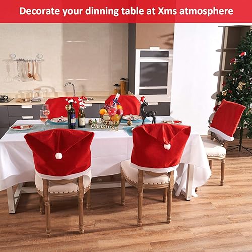 Miniatura 7 de 26 fundas para sillas de Navidad y sombreros de Papá Noel, cubierta para tapa de botella de vino, decoración de sombrero de Papá Noel de comedor de