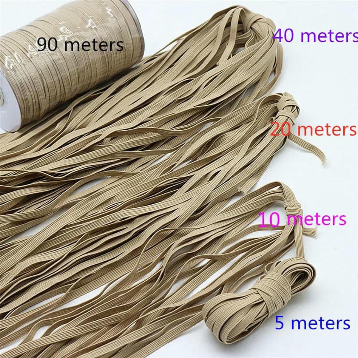 Banda elástica de 6 mm para costura doméstica, color verde fruta, 5 m, 10 m, 20 m, 40 m, 90 m, 150 m, volumen total.