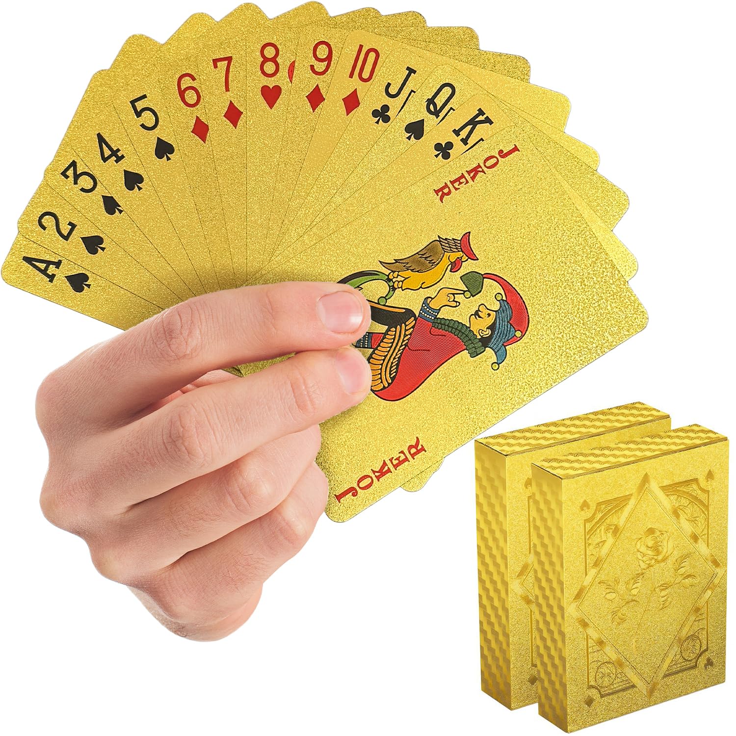SeptCity Mazzo di carte, confezione da 2 carte da gioco impermeabili in plastica dorata per giochi da casinò, giochi in famiglia e feste a tema, per uomini