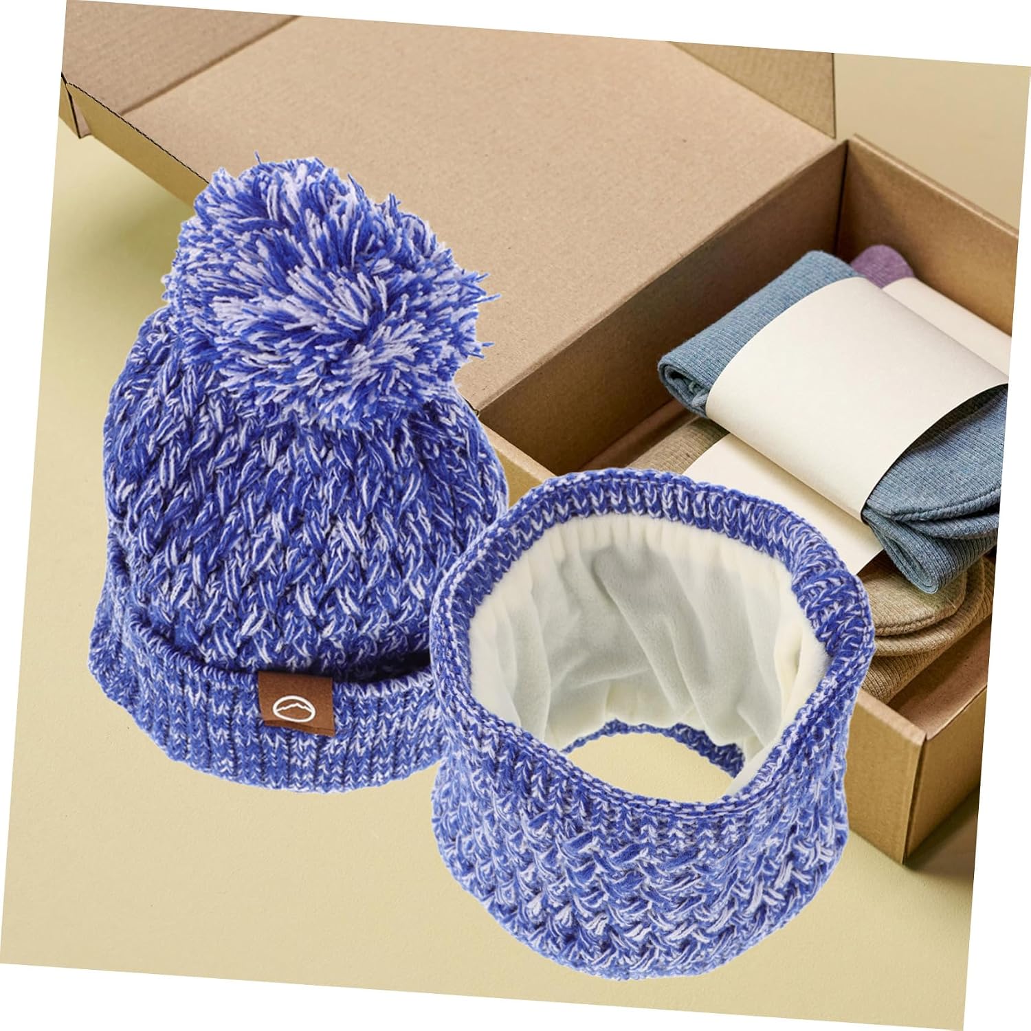 Girls Pom Pom Winter Hat with Fleece Lined Beanie Gloves Scarf Hand Knitted Winter Warm Accessories for