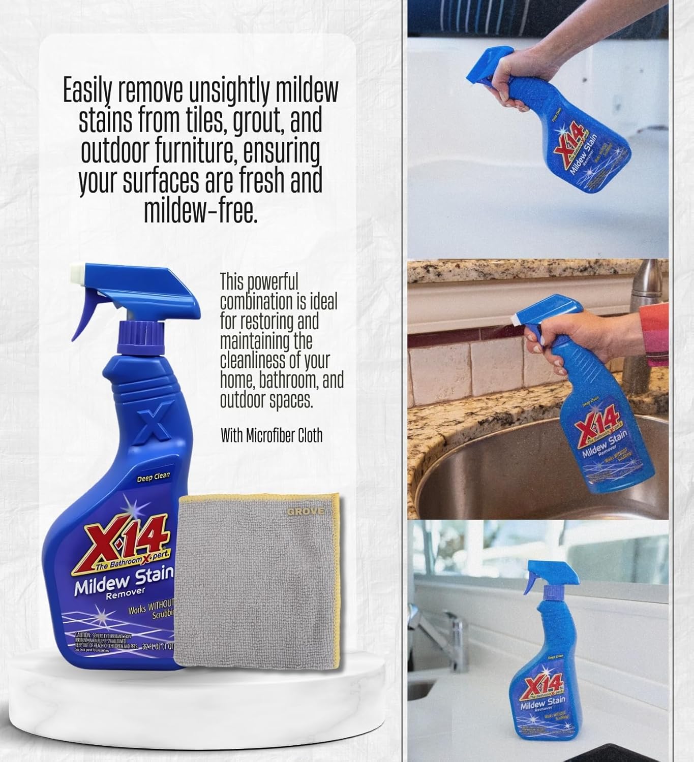 3x x14 Professional Instant Stain Remover Bundle with Microfiber Towel – No-Scrub Formula for Removing Stains on Hard Surfaces, Tile, Grout, and Vinyl – Gift Set (4 Items)