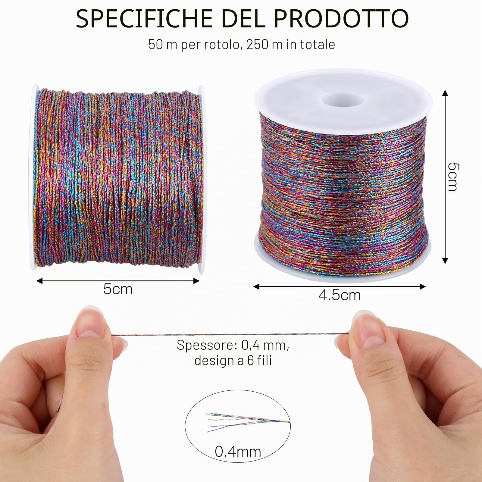 Filo di Seta Dorato e Argentato 0,4 mm 250 m per Creazione Gioielli Artigianali Fai da Te (5 colori)
