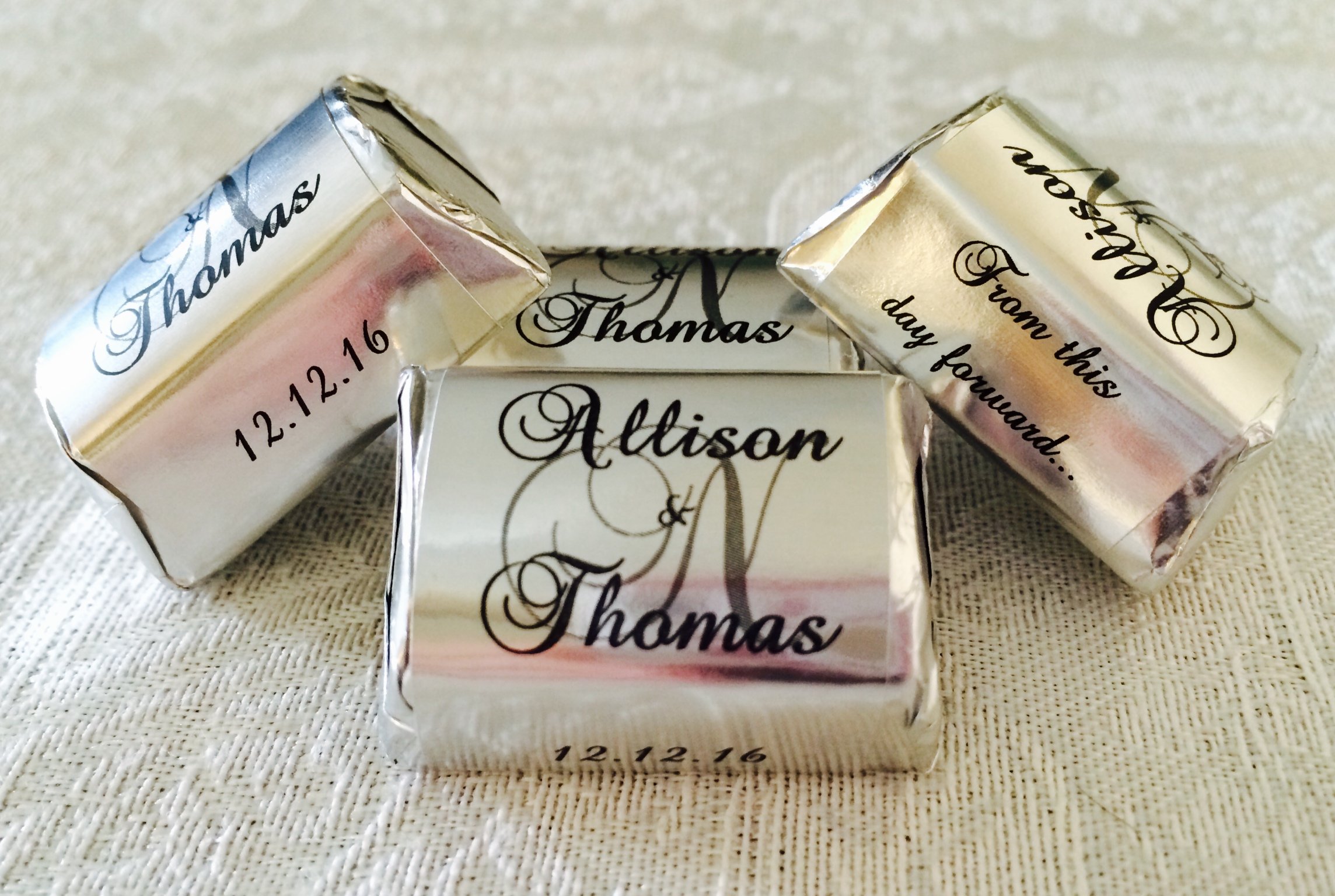 210 Silver FOIL Monogram Wedding Candy Wrappers/Stickers/Labels That fit Your Hershey Nuggets (Personalized Favors) for Any Party or Event