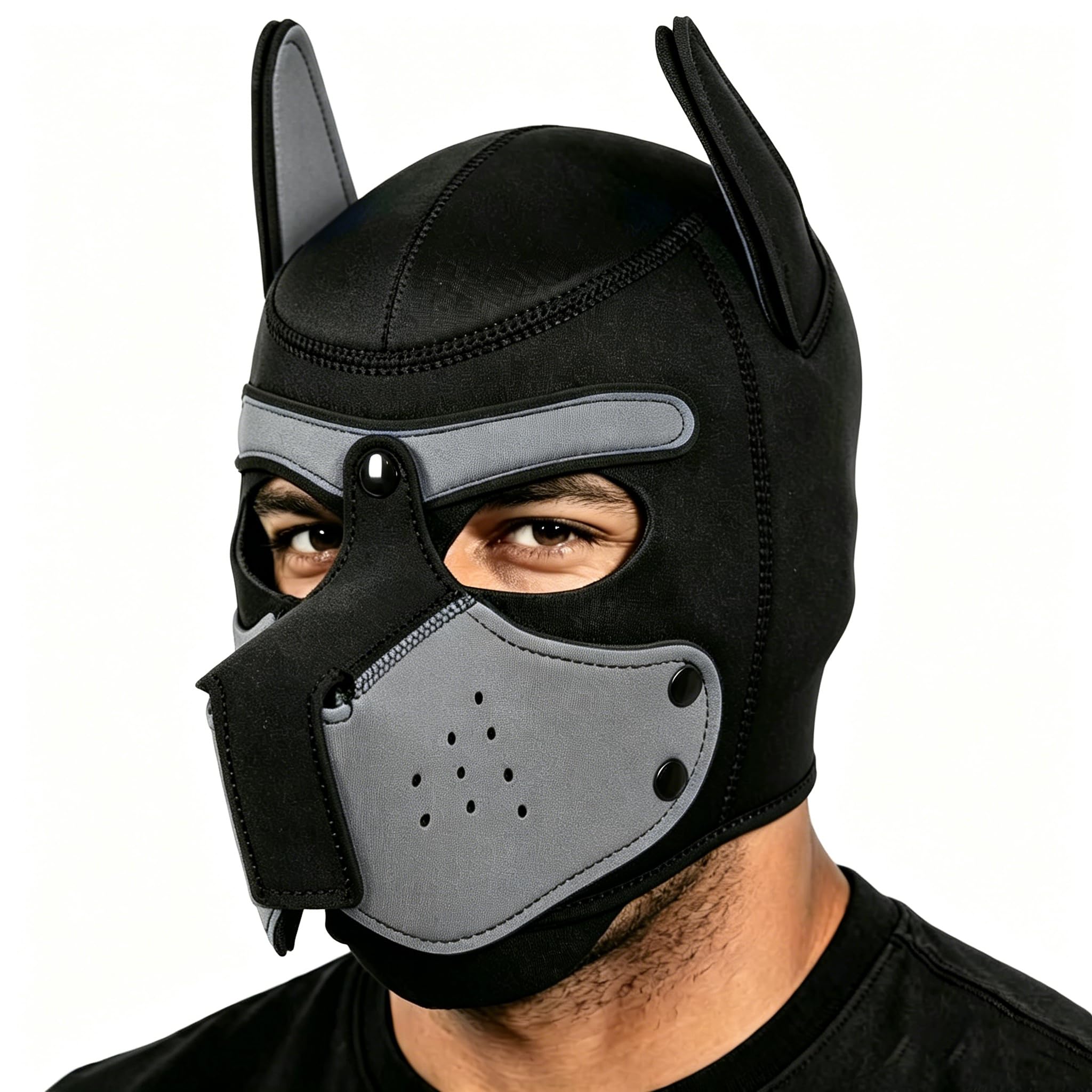 Babylounger Pup Hood, Pup Play Hood, Removable Dog Full Face Pup Hood (Gray)