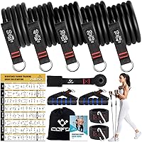 Vista 8 de Bandas de resistencia con asas para mujeres, bandas de ejercicio de 5 niveles para terapia física, yoga, pilates, anclaje de puerta, bolsa