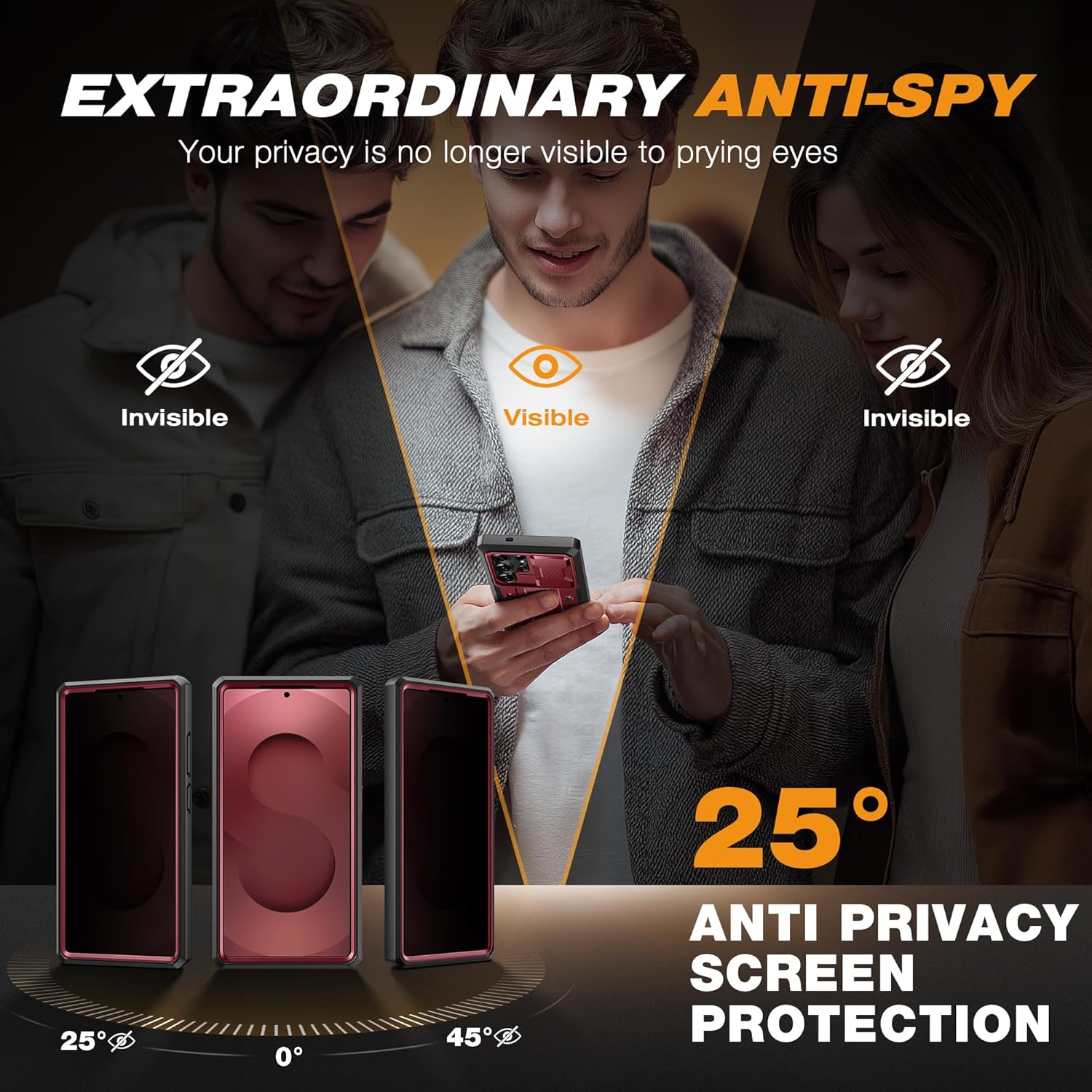TONGATE for Samsung Galaxy S24 Ultra Case, [with Privacy Screen Protector & Slide Camera Cover] [2 Front Frames] Full-Body Heavy Duty S24 Ultra Phone Case with Stand & Belt Clip Holster, Maroon