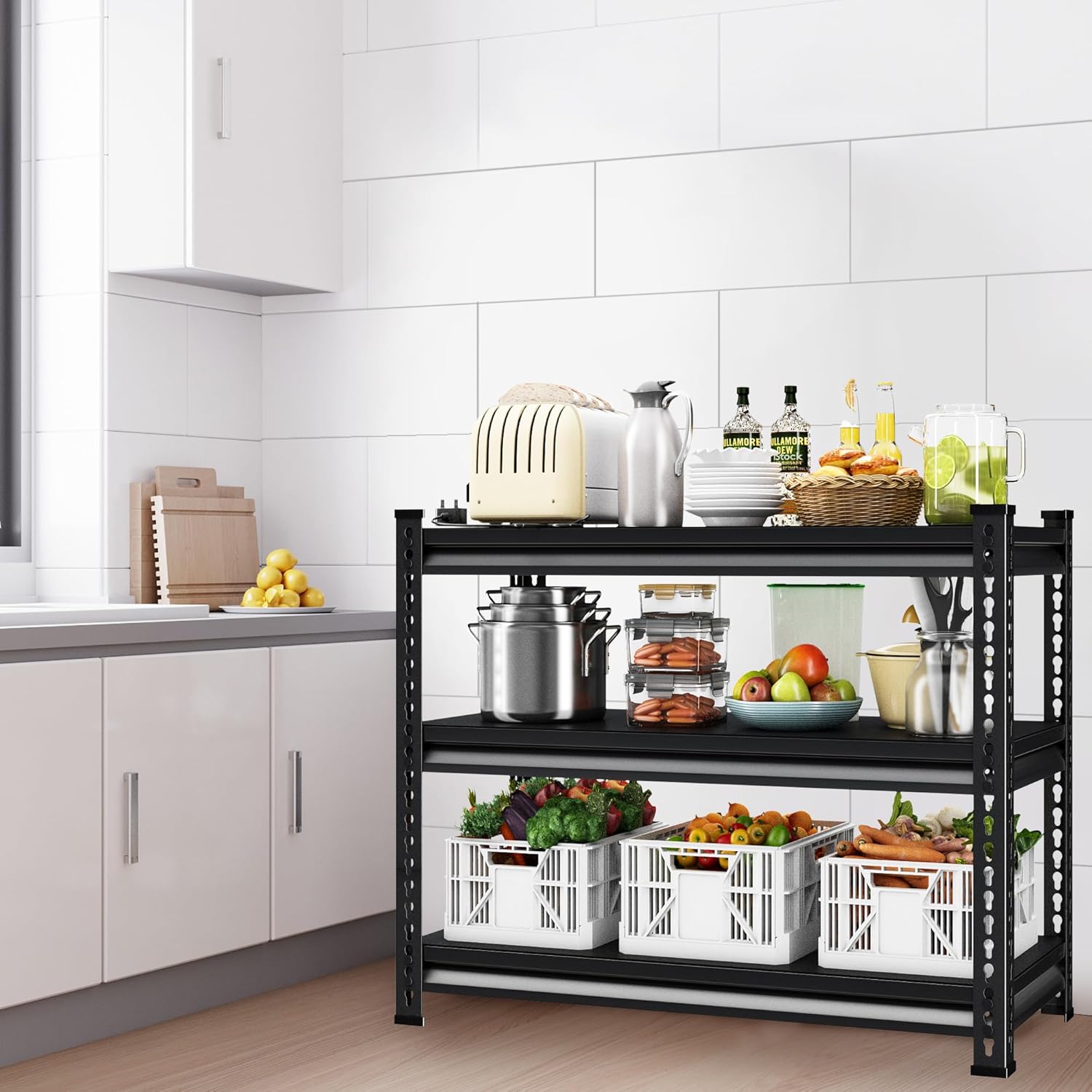 Metal Heavy Duty Garage Shelves: 40''W 1,200Lbs Steel Adjustable Storage Industrial Utility Shelving Rack Units 3 Tier Black 40" W x 16" D x 36" H