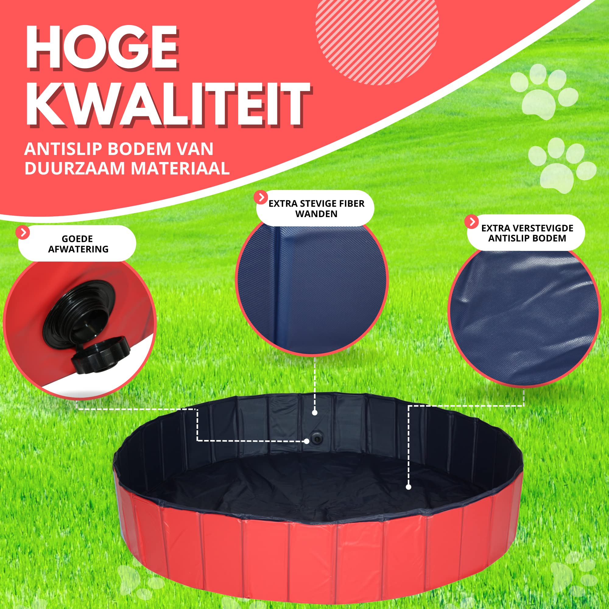 Piscine pour chiens Ø 120 x 30 cm - Bain pour chiens - Piscine pour animaux - Piscine extérieure - Pliable - PVC - Rouge/bleu - Avec peigne à brosse pour chien