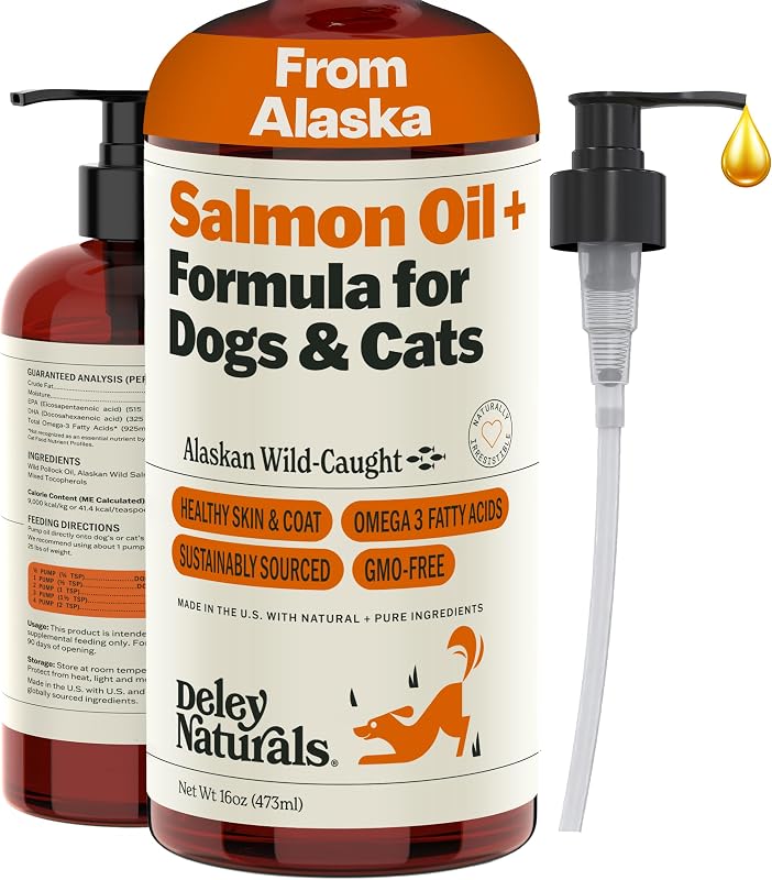 Suplemento de Óleo de Peixe com Salmão para Cães e Gatos Deley Naturals com Ômega 3, DHA e EPA — 454 g