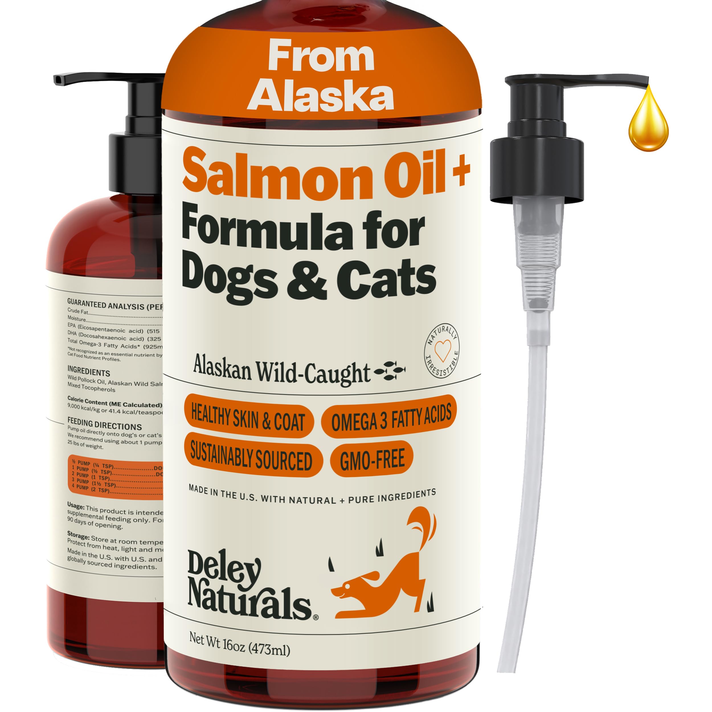 Deley Naturals Wild Alaskan Salmon Oil for Dogs & Cats - New and Improved Salmon Oil Plus Formula - Fish Oil for Dogs with Omega 3, DHA and EPA - Omega 3 for Healthy Skin and Coat - 32oz Made in USA — Amazon image 14