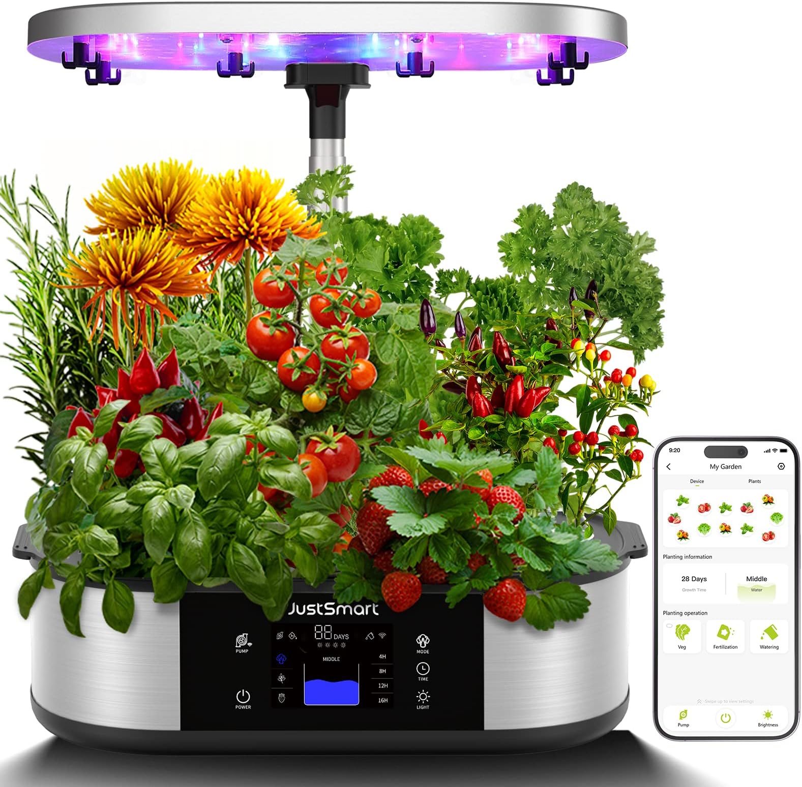WiFi 12 Pods Hydroponics Growing System with APP Controlled, JustSmart Indoor Garden Up to 30" with 36W 120 LED Grow Light, Silent Pump System, Automatic Timer for Home Kitchen Gardening, GS1 Plus