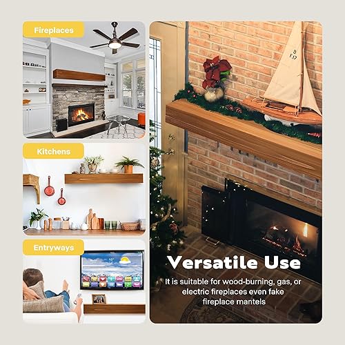 Miniatura 7 de VIVOHOME Mantel de chimenea de 48 pulgadas para montar en la pared, estante flotante de madera de abeto macizo, estructura hueca para sala de estar,