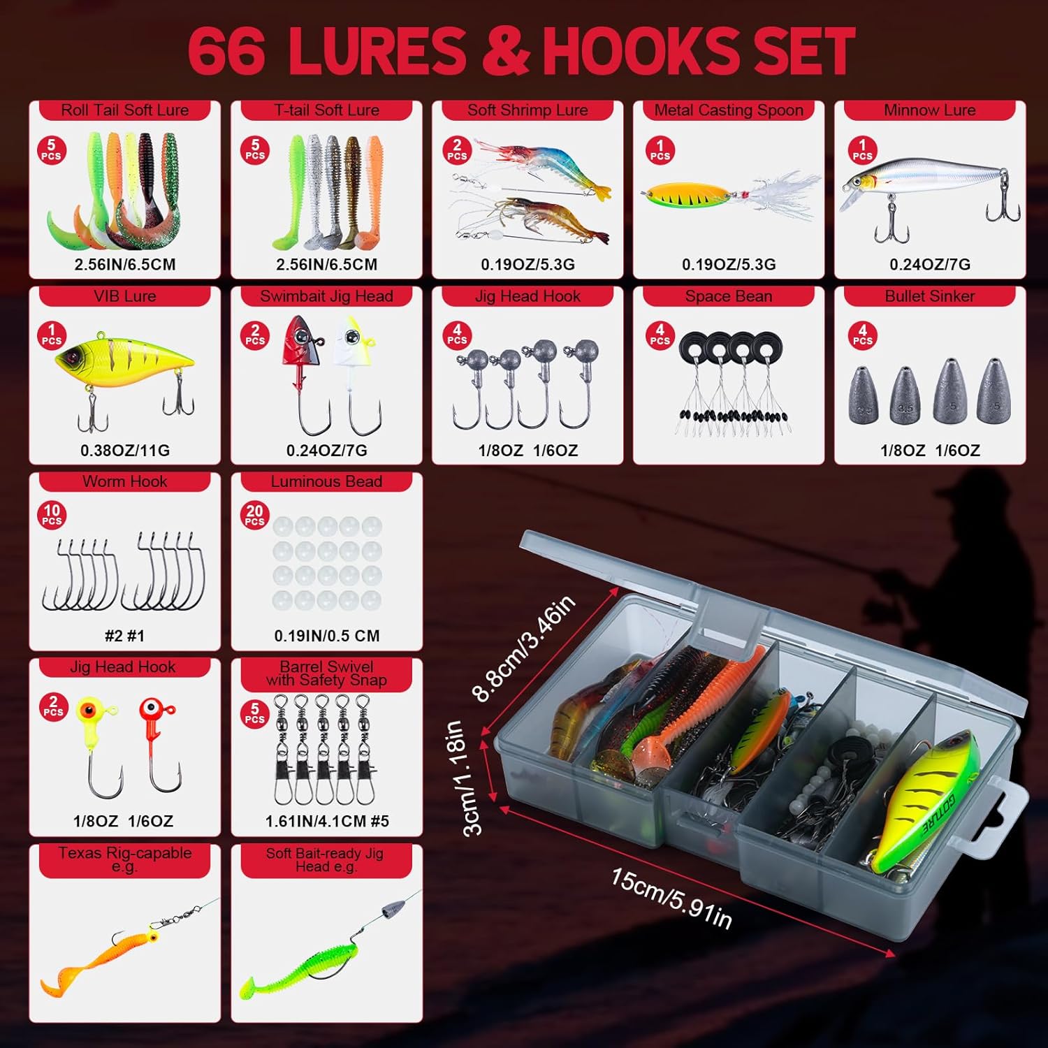 Goture Spinning Fishing Rod & Reel Combo with Carrier Bag,6.6-9FT,Spin Reels, Lures Kit, Pliers, Braided Line, Fish Gripper, Carbon Fiber Freshwater Fishing Rod Full Kit for Starter