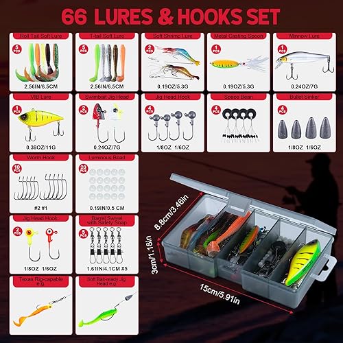 Miniatura 7 de Goture Spinning Fishing Rod & Reel Combo with Carrier Bag,6.6-9FT,Spin Reels, Lures Kit, Pliers, Braided Line, Fish Gripper, Carbon Fiber Freshwater