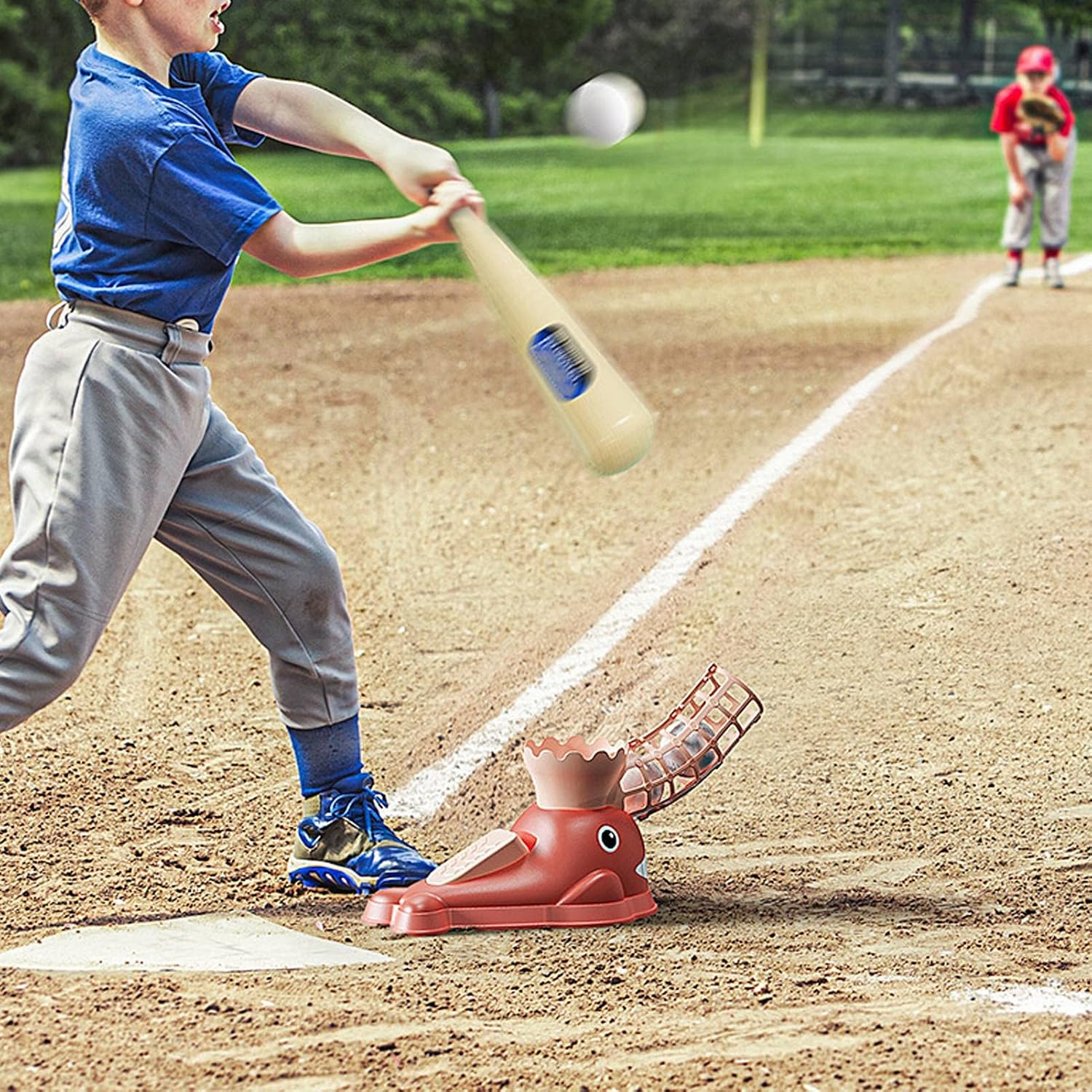 Pitch Baseball Batting Machine with Retractable Design for Kids - Promotes Physical Fitness - Great for Childrens Sports Enthusiasts (Pink)