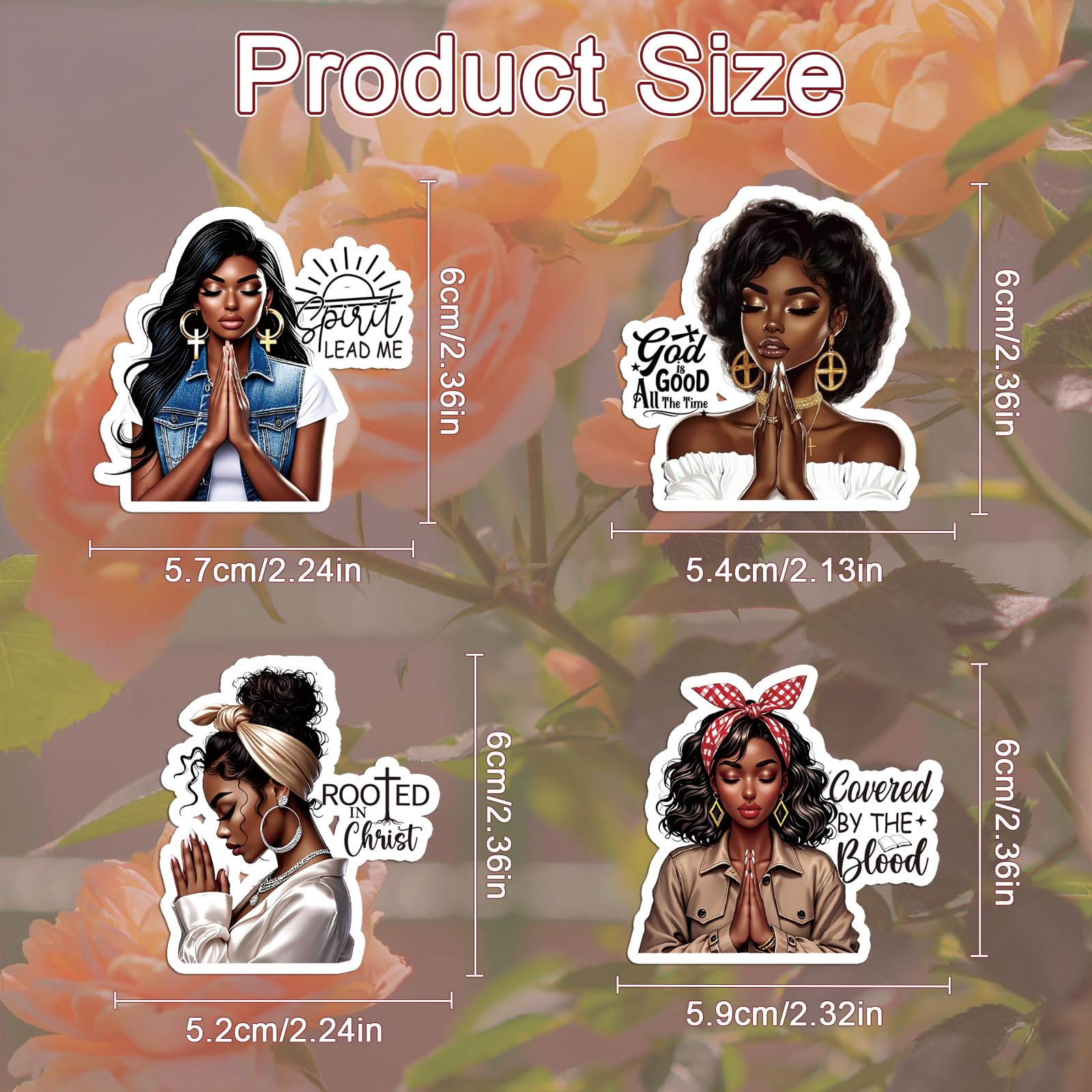 Vemfare Black Women Stickers for Women - 50 Pcs Prayer Water Bottle Stickers for Vision Board, Inspirational Waterproof Scrapbook Decals, Motivational Vinyl Sticker for Laptop Journaling in use