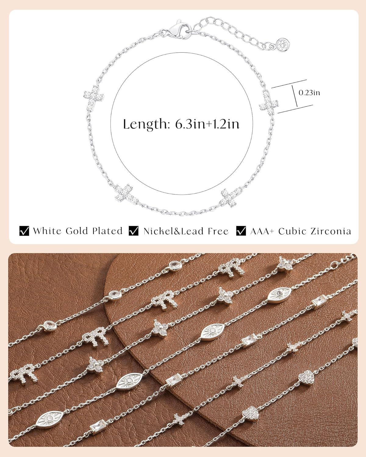 FUNEIA Dainty Silver Gold Bracelets for Women Trendy Non Tarnish 14K Gold Plated Waterproof Diamond Bracelets Cute Stackable Heart Butterfly Clover Cross Evil Eye Charm Bracelet Stack Jewelry Gifts - Image 6