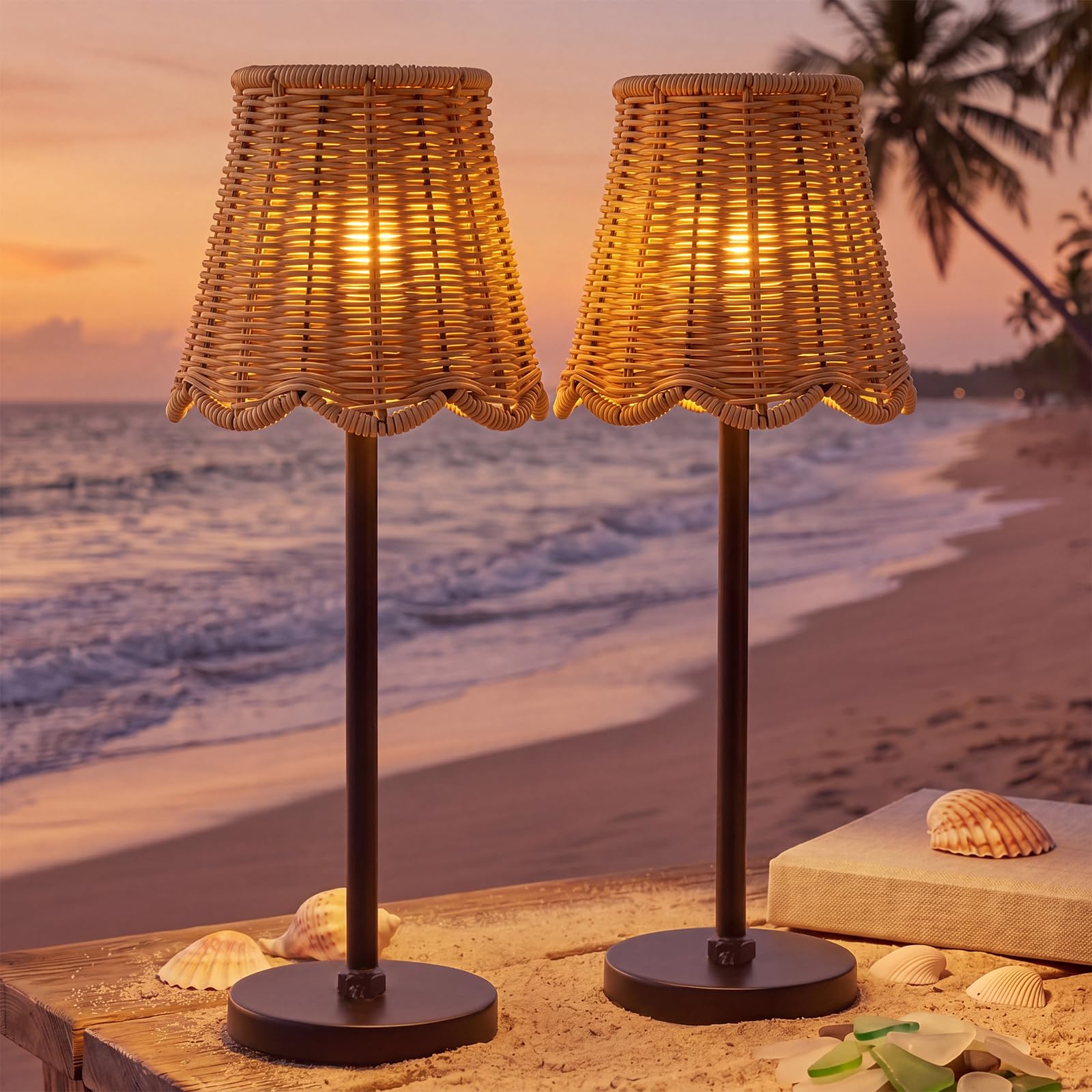 View 1 of [MISSING PARTS] VIHOSE Outdoor Solar Table Lamp - Brown, Woven Design