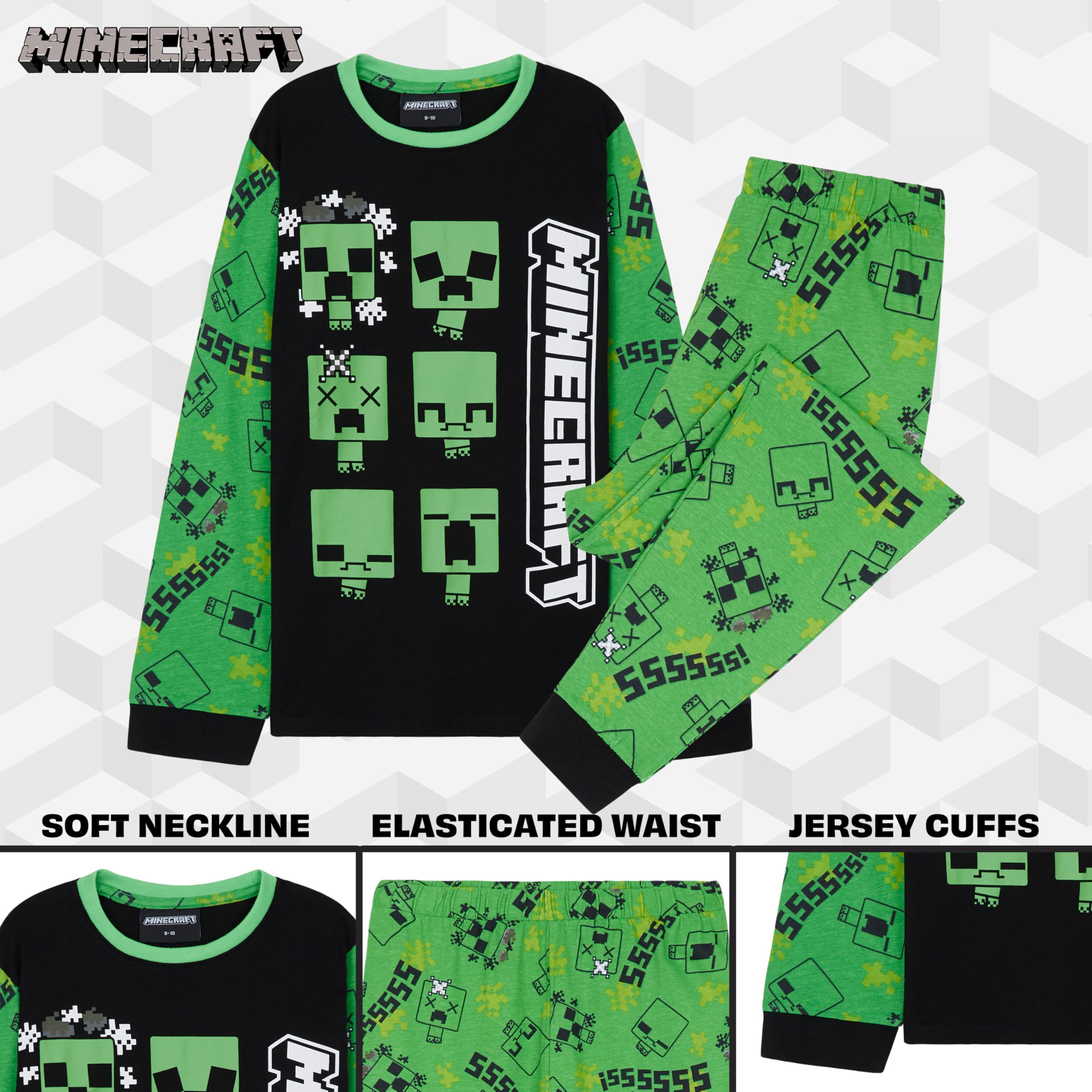 MINECRAFT Lungo Pigiama Ragazzo, Cotone Abbigliamento da Casa - Regalo Bambino