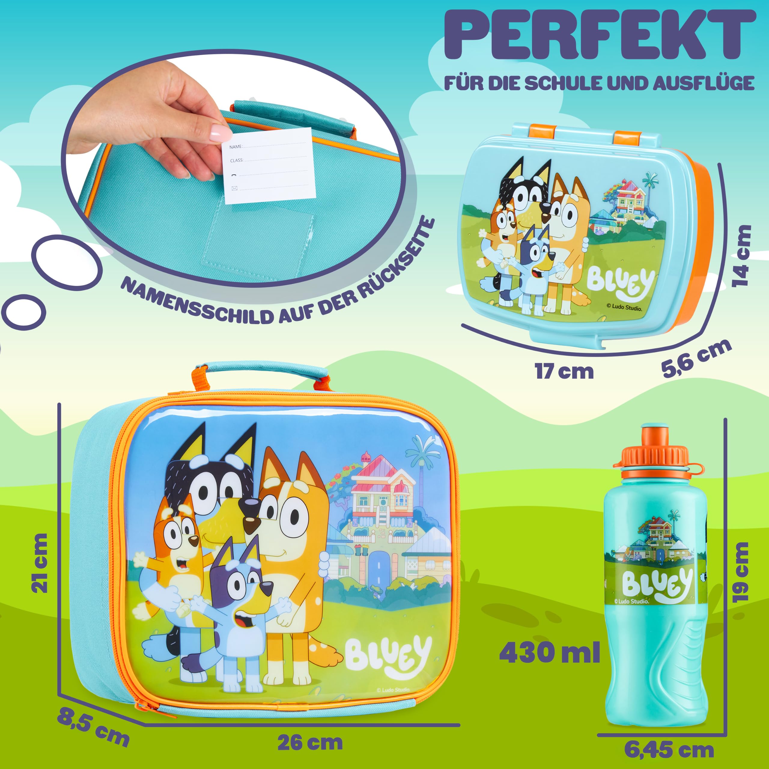 BlueY 3-tlg Kühltasche für Kinder Isolierte Kühltasche Mini mit Lunchbox und 430ml Wasserflasche Lunch Box
