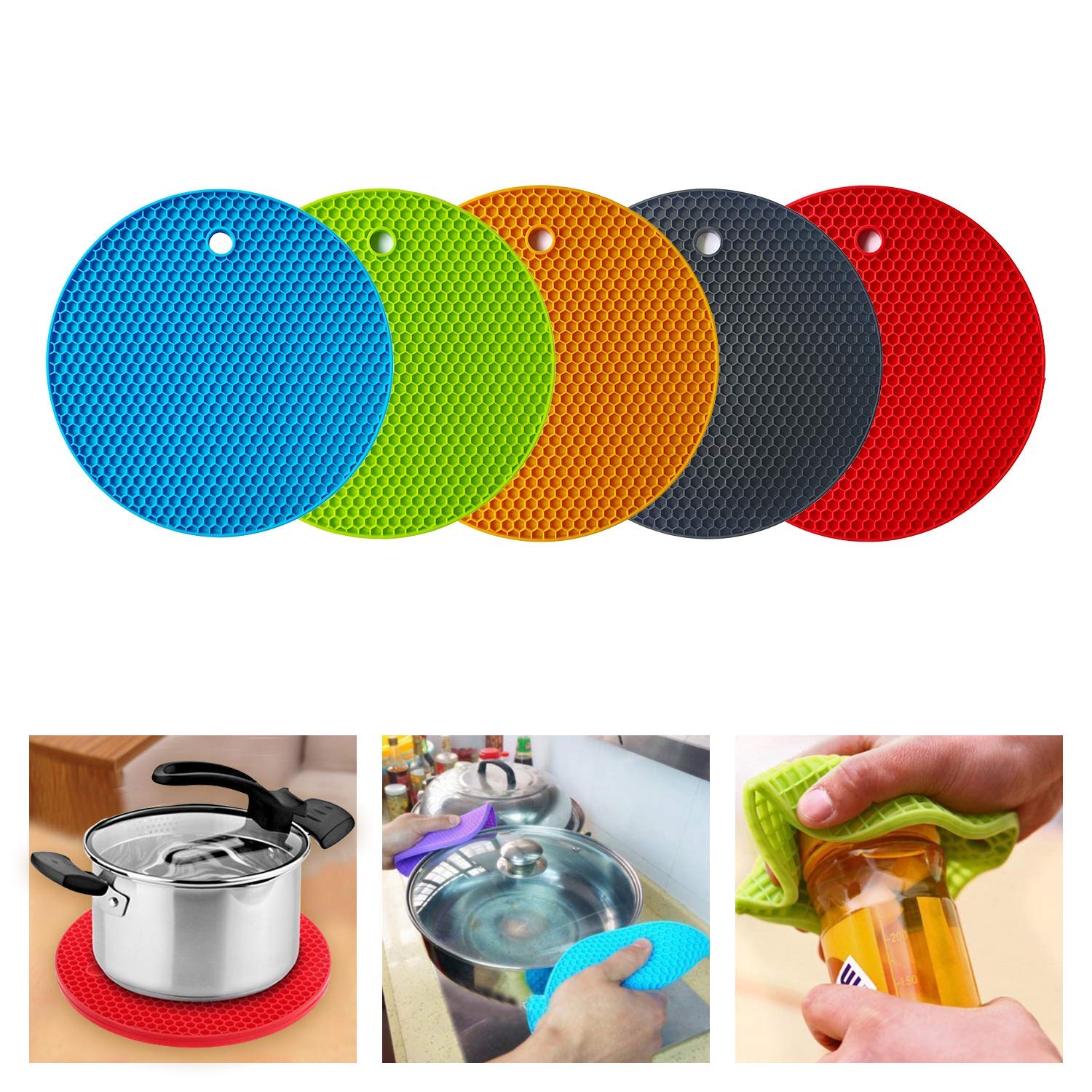ADTALA Silicone Kitchen Mats Non Slip Dish Drying Pot Mat Thick Trivet Coasters Round Honeycomb Texture Heat Resistant Pads Flexible for Home Kitchen Tools Tableware (1 Pcs) 3