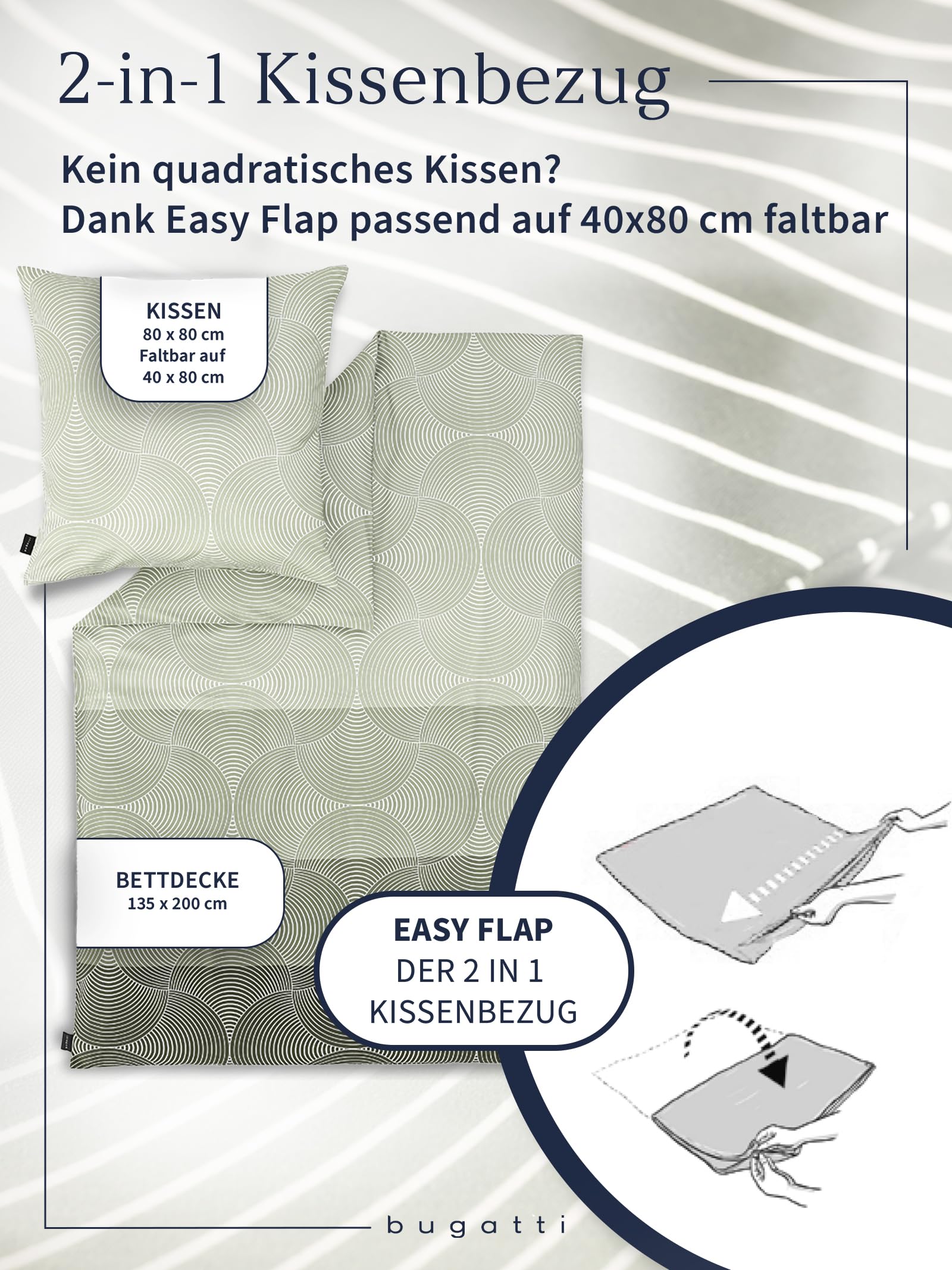 bugatti Bettwäsche 135x200 cm - 100% Baumwolle, Reißverschluss, anschmiegsam, weich & waschbar, Mako Satinbettwäsche Kreise grafisch grün