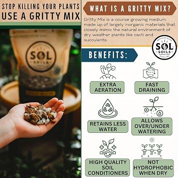 Sol Soils Succulent Gritty Mix - Fast Draining, Peat Moss Free, Perlite - 2 Quarts - Coconut Husk, Pumice