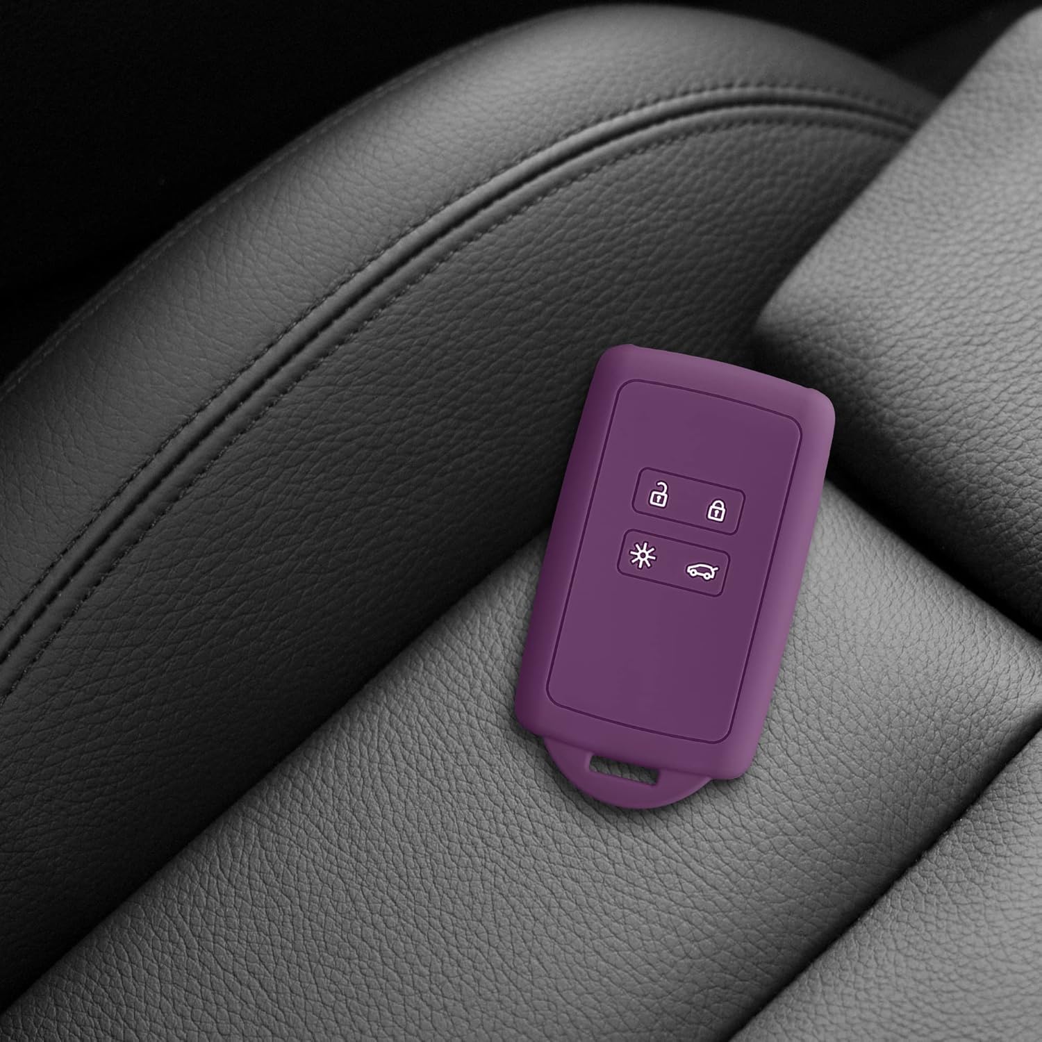 kwmobile Car Key Cover for Renault (4-Button Smart Key) - Silicone Protective Fob Cover with Eyelet - Magenta Purple - Image 3