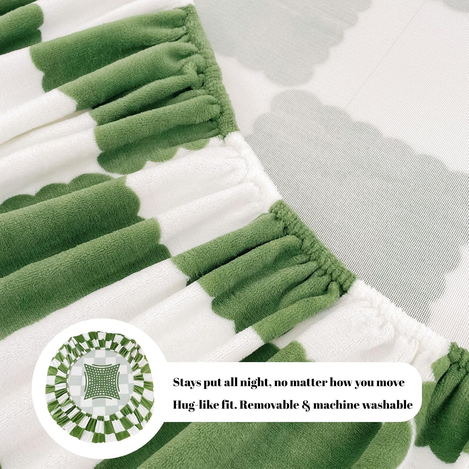 ZIQINPSQ Milk Velvet Fitted Sheet King,Breathable Checkered Bedding Mattress Cover,Luxury Cozy Comfy Flannel Gingham Sheet with 15" Deep Pocket, No Pillowcases,Green