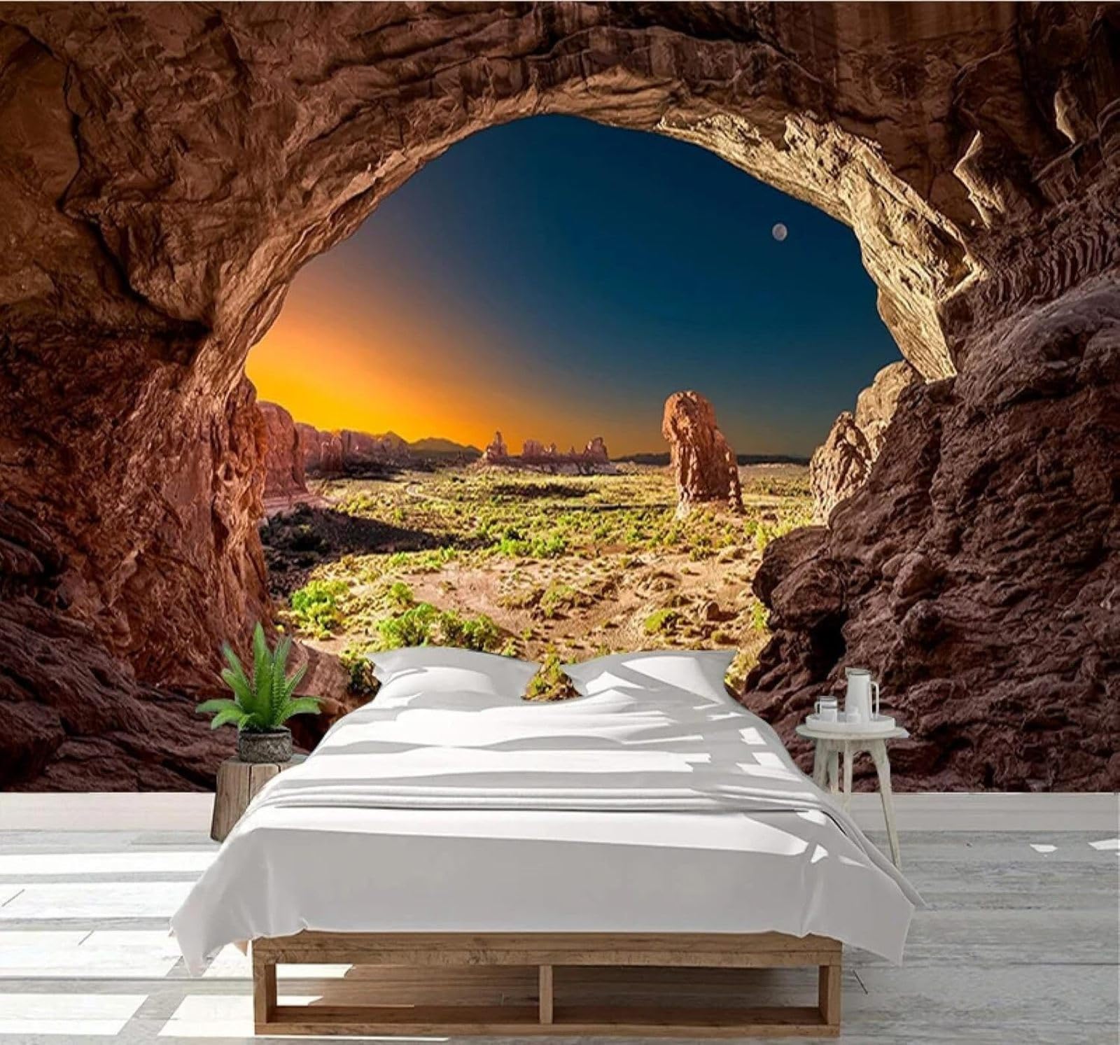 XLMING Ethereal Three Dimensional Cave Sunset Scenery 3D Wallpaper Premium Textured Silk Study Dining Living Room Bedroom Sofa TV Wall Easy Install-400cm×280cm