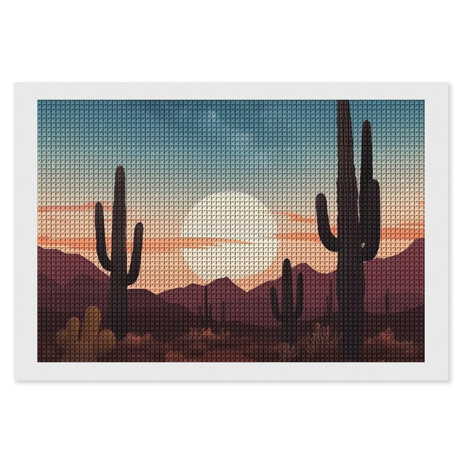 Desert with Cactus Diamond Art Kits for Adults, DIY 5D Diamonds Painting Kits for Beginner, Round Full Drill Diamond Dots Painting, 8"x12" Diamonds Pictures Gem Art and Crafts Wall Decor