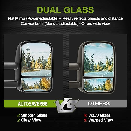 Miniatura 2 de AUTOSAVER88 Espejos de remolque compatibles con Chevy GMC C1500K1500 1988-1999, juego de pares para 1988-2000 C2500C3500K2500K3500 ajuste de espejo