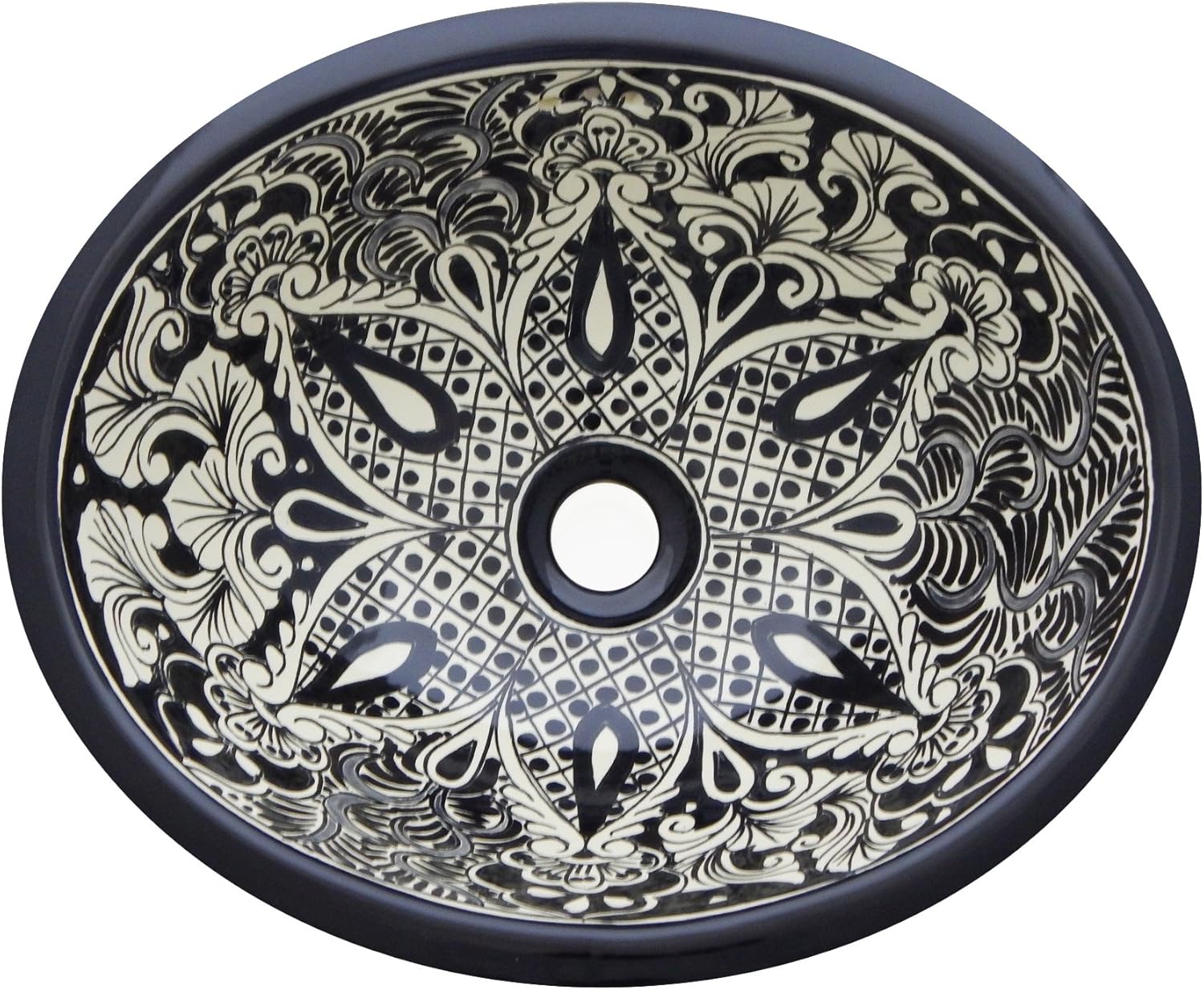 Talavera Mexican Handmade Hand Painted Bathroom Sink Black 184