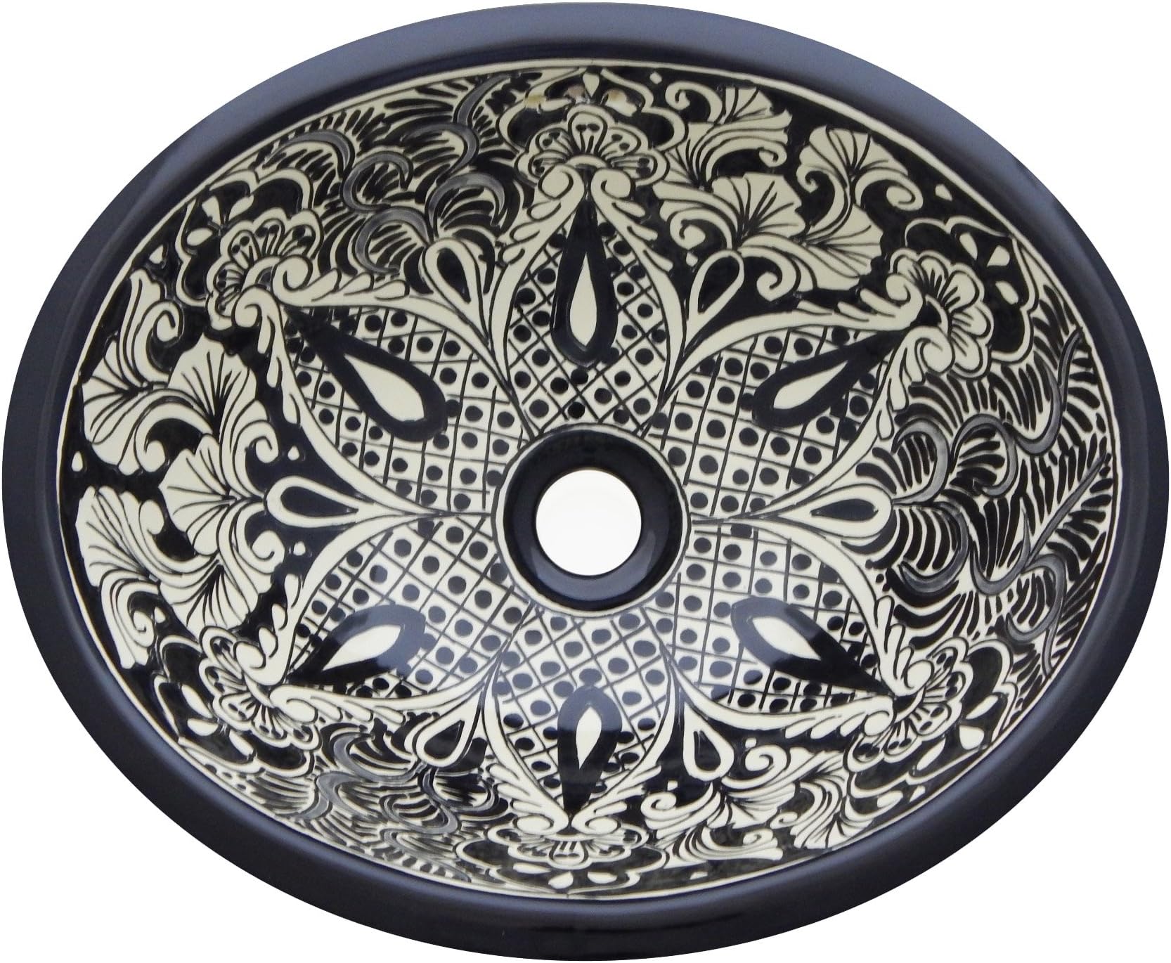 Talavera Mexican Handmade Hand Painted Bathroom Sink Black 184