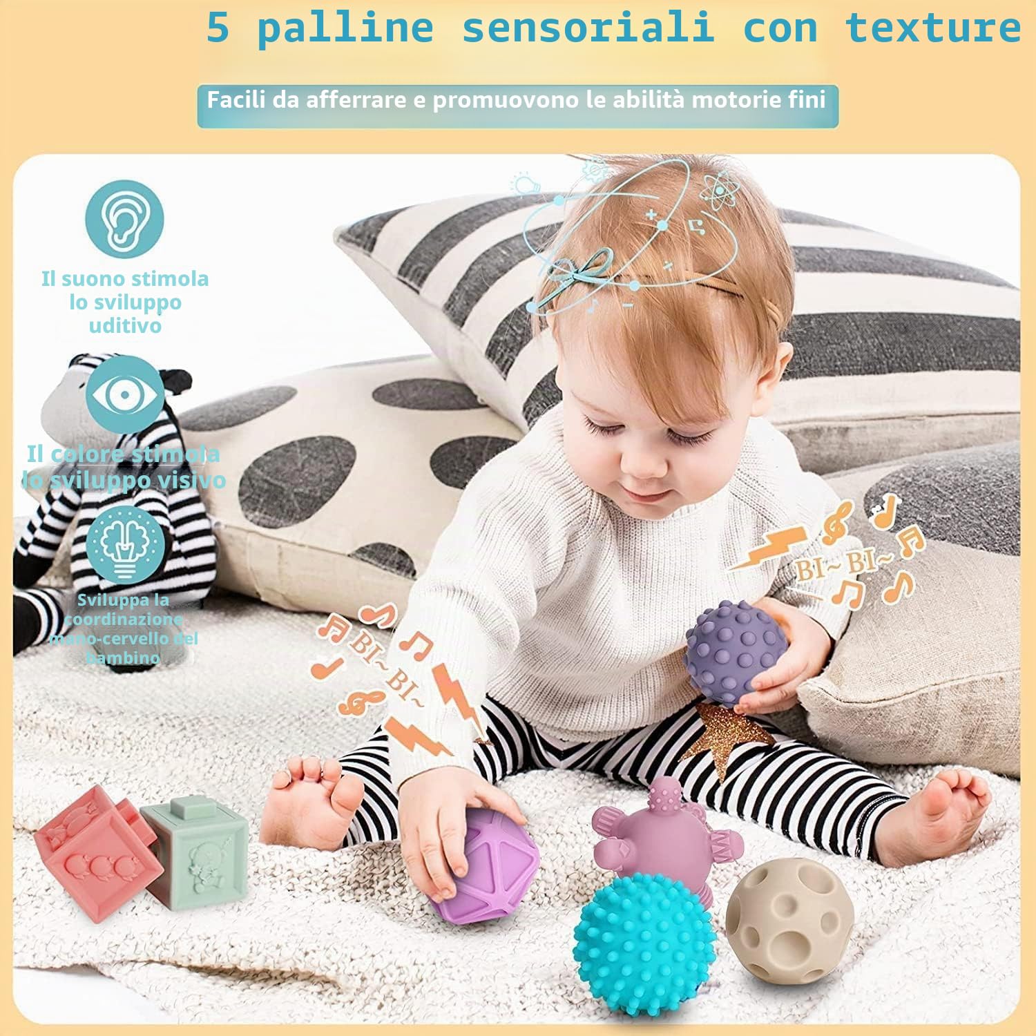 Giochi Neonato 6 Mesi, Giochi Montessori 1 Anno Sensoriale, Teether Giocattoli sensoriali Montessori educativi morbidi da impilare, Regali per Bambini da 6 9 12 Mesi