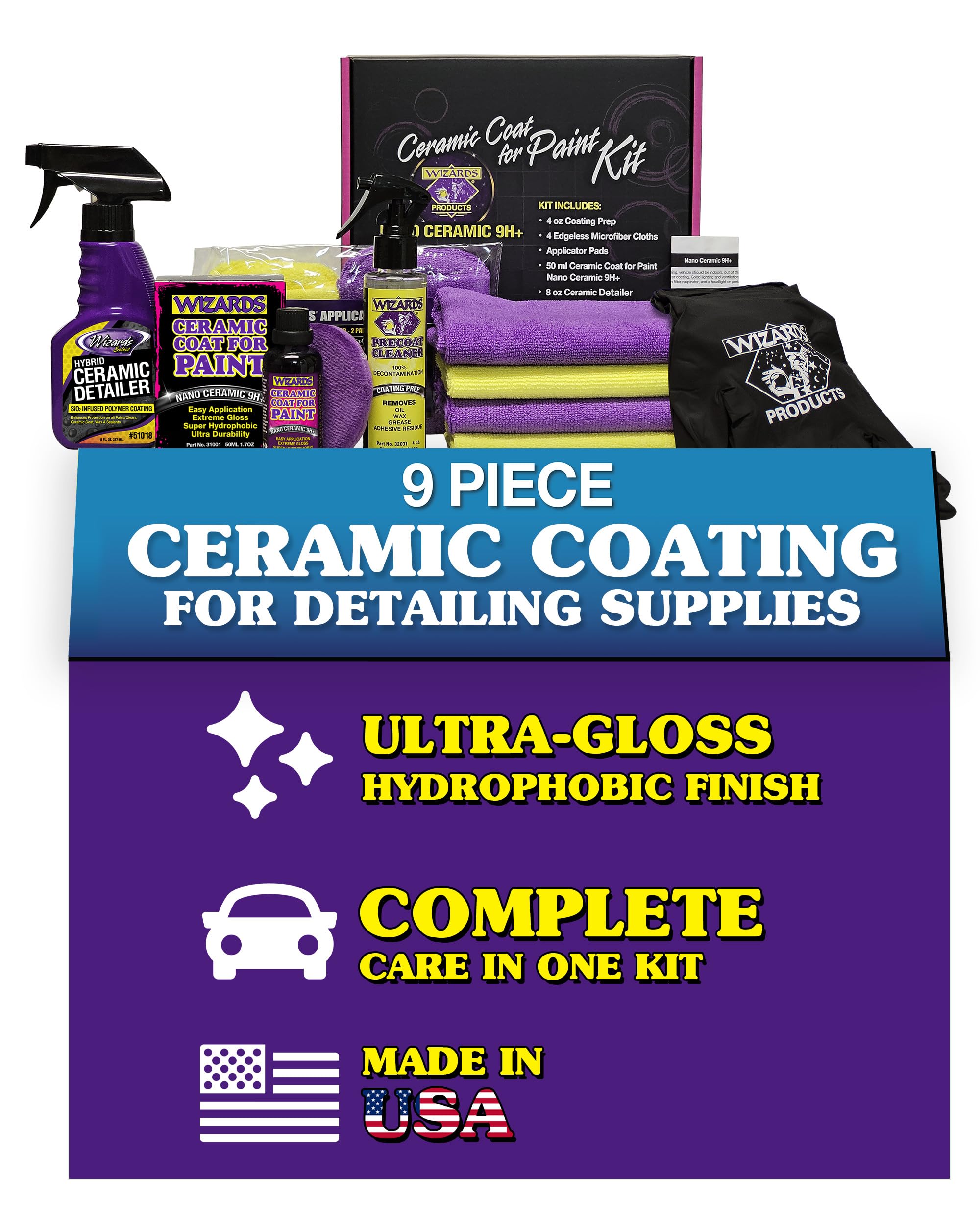 Amazon.com: Wizards Ceramic Coat for Paint Kit - Nano 9H+ Coating
