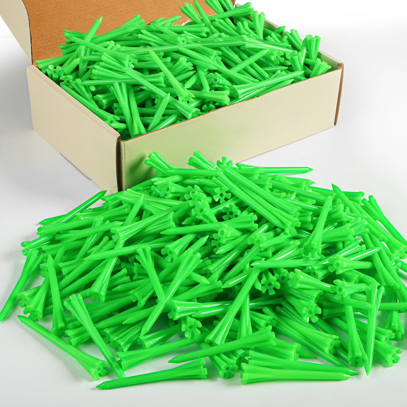 FINGER TEN Golf Tees Plastic Unbreakable Bulk 3 1/4’’ 2 3/4’’ 70 83mm Long Value 200/500/1000 Pack, Golf Tees Long-Lasting Plastic with Reduced Resistance for Men Women (Green, 200 Count(3 1/4 Inch))