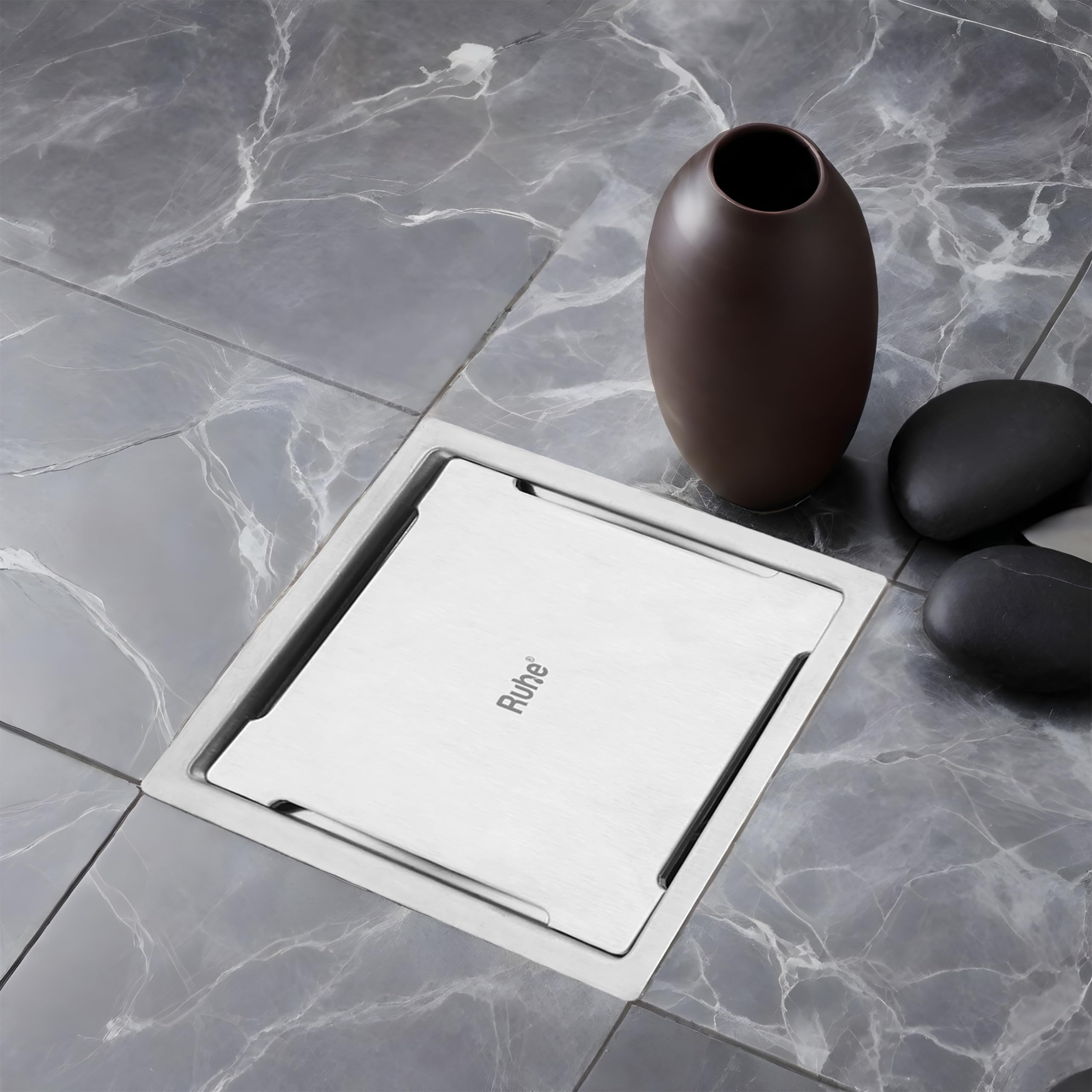 Ruhe Sapphire Square Floor Drain - Stainless Steel -12